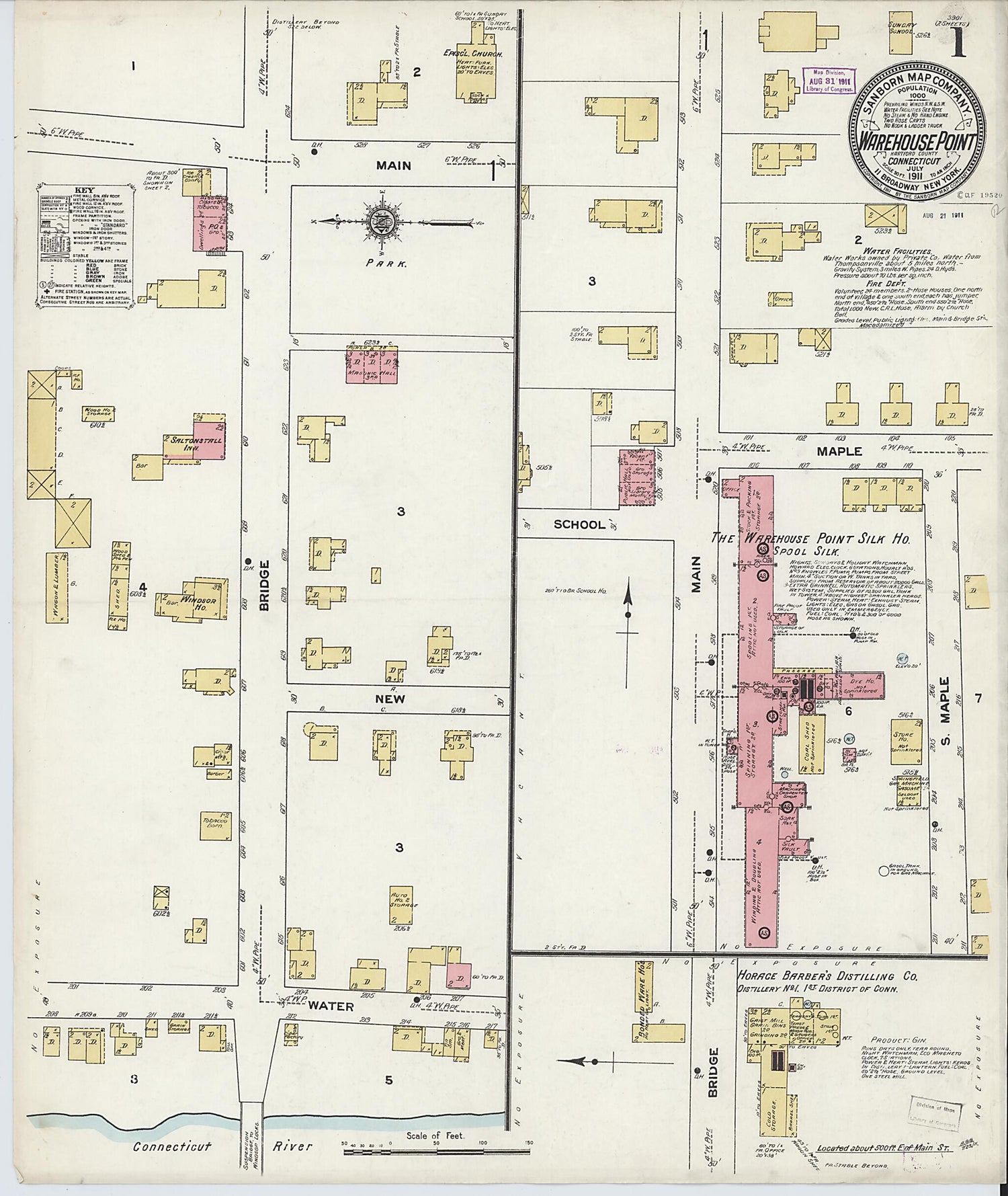 This old map of Warehouse Point, Hartford County, Connecticut was created by Sanborn Map Company in 1911
