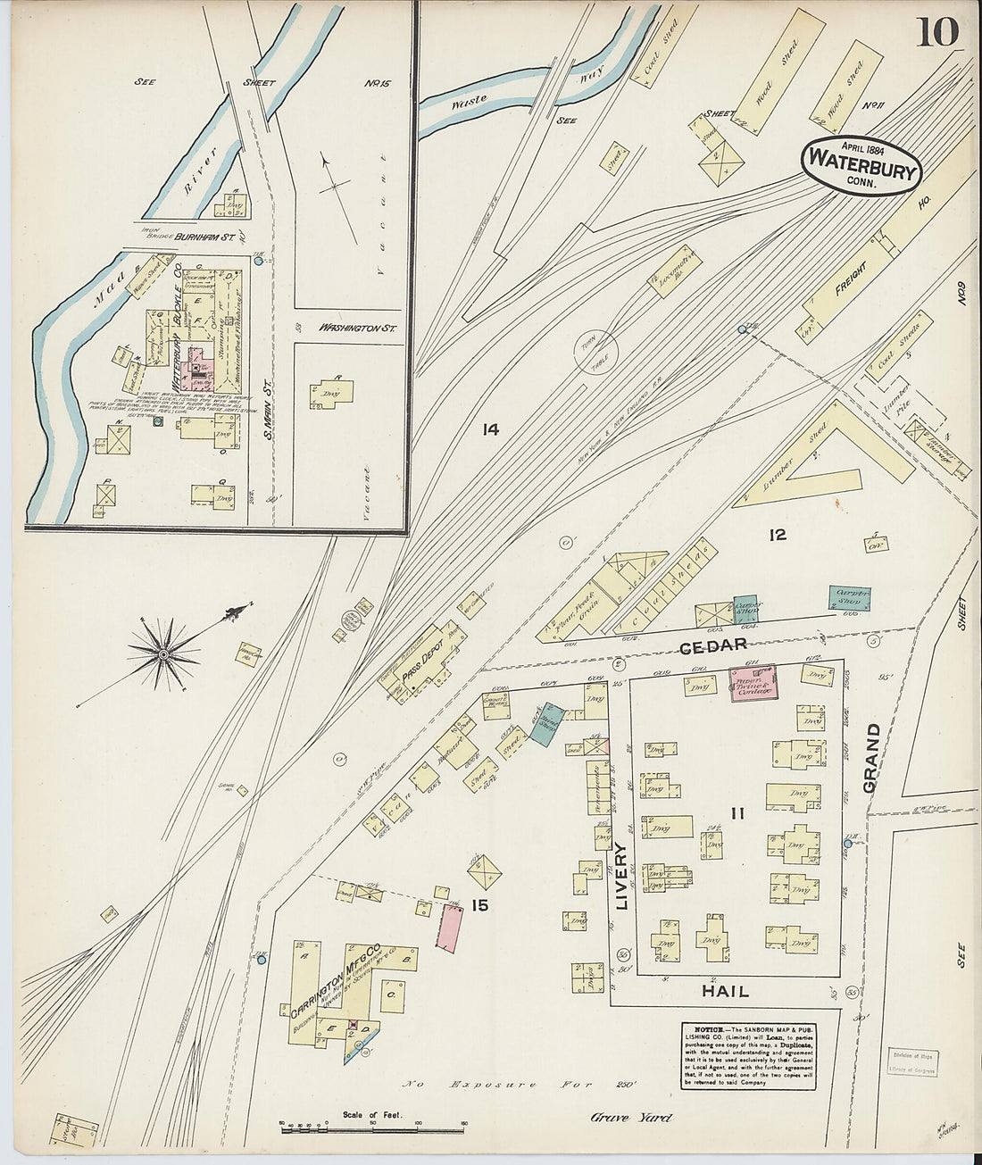 This old map of Waterbury, New Haven County, Connecticut was created by Sanborn Map Company in 1884