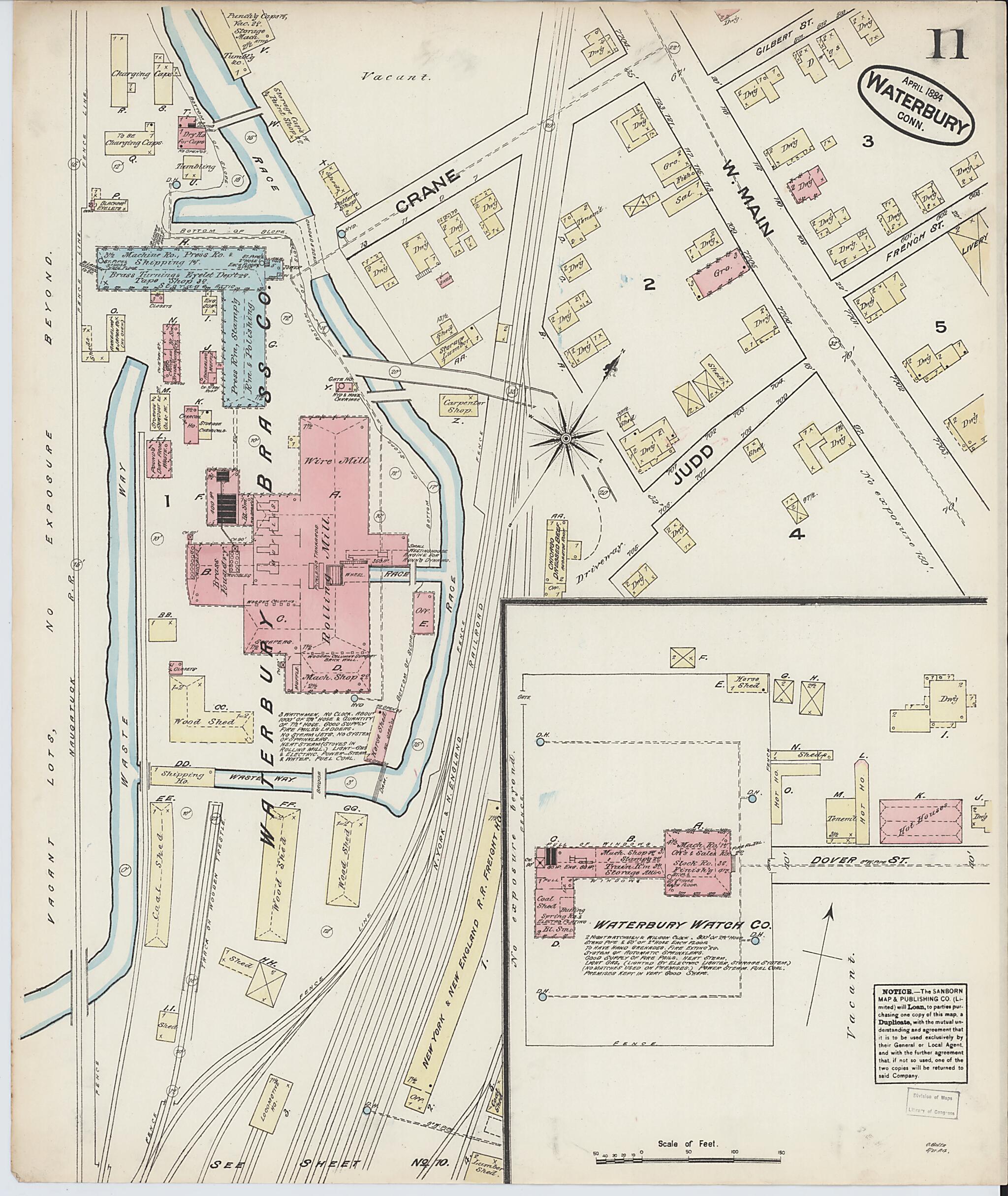 This old map of Waterbury, New Haven County, Connecticut was created by Sanborn Map Company in 1884