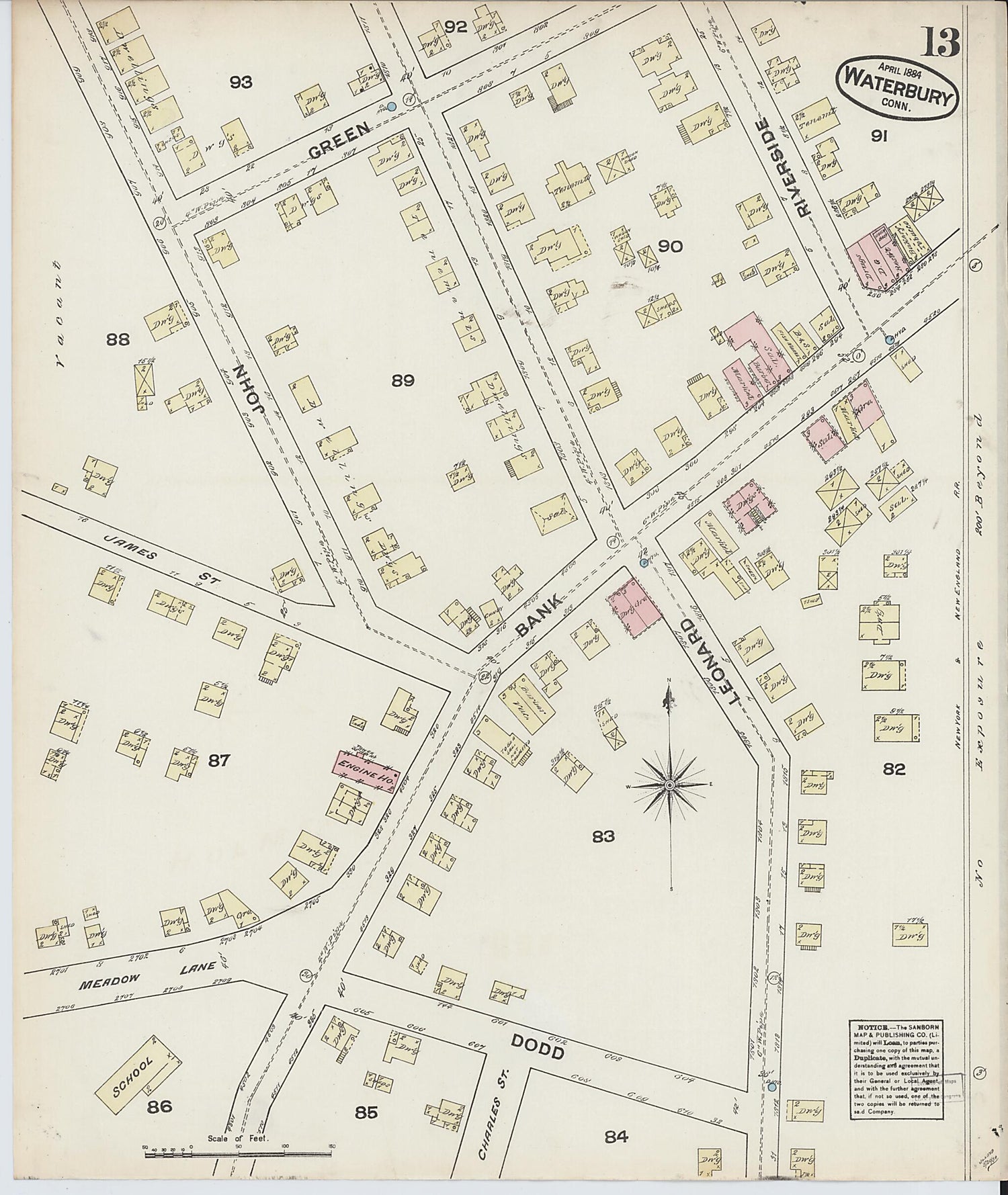 This old map of Waterbury, New Haven County, Connecticut was created by Sanborn Map Company in 1884