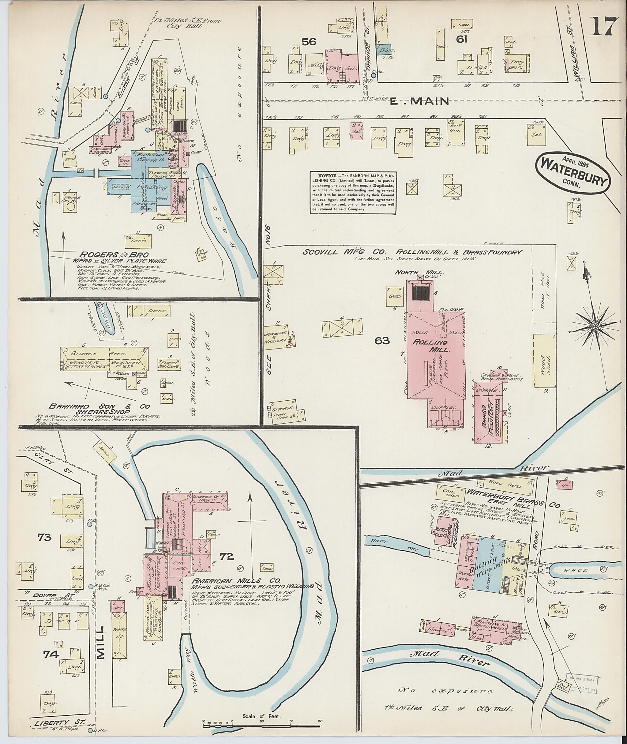 This old map of Waterbury, New Haven County, Connecticut was created by Sanborn Map Company in 1884