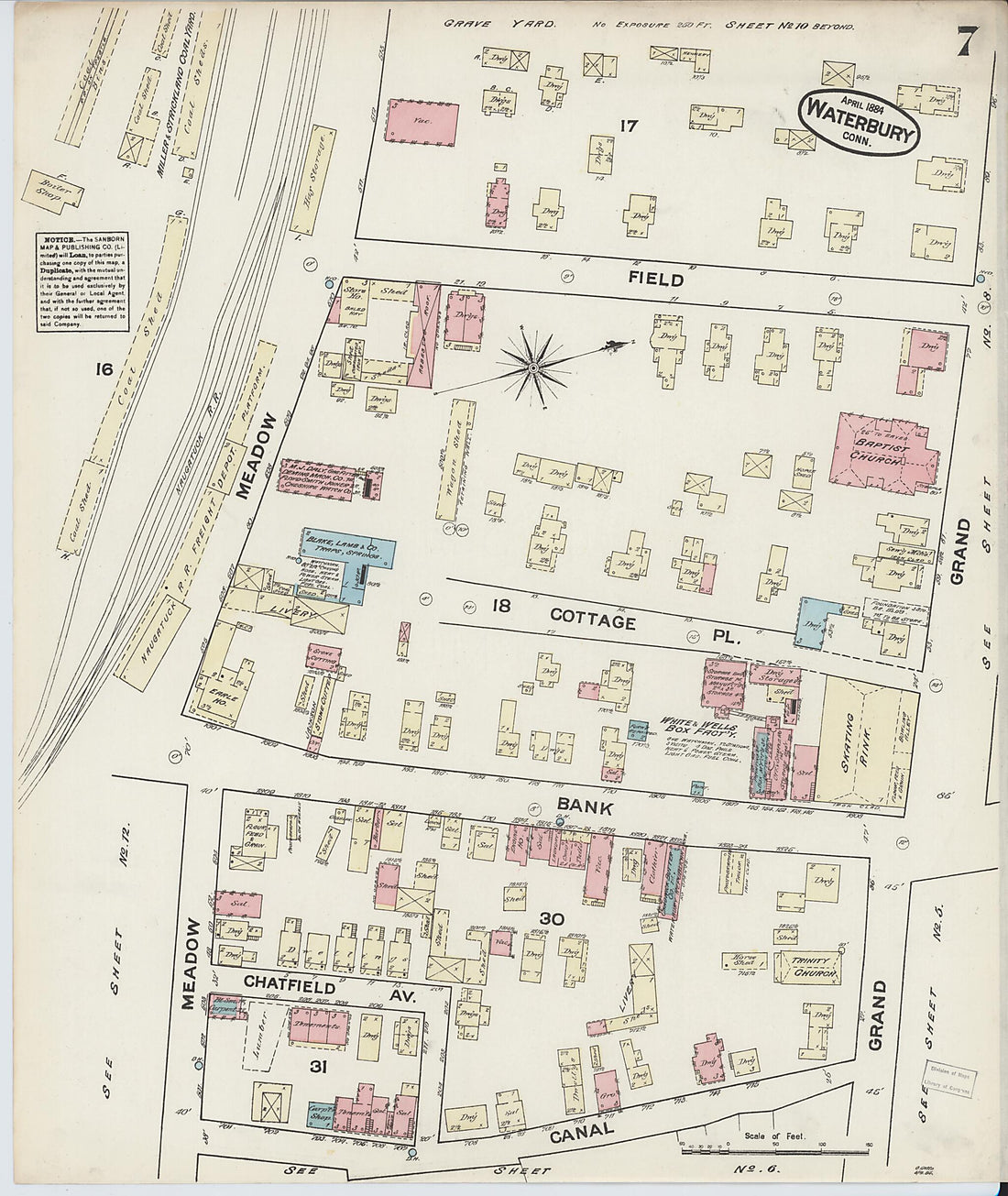 This old map of Waterbury, New Haven County, Connecticut was created by Sanborn Map Company in 1884