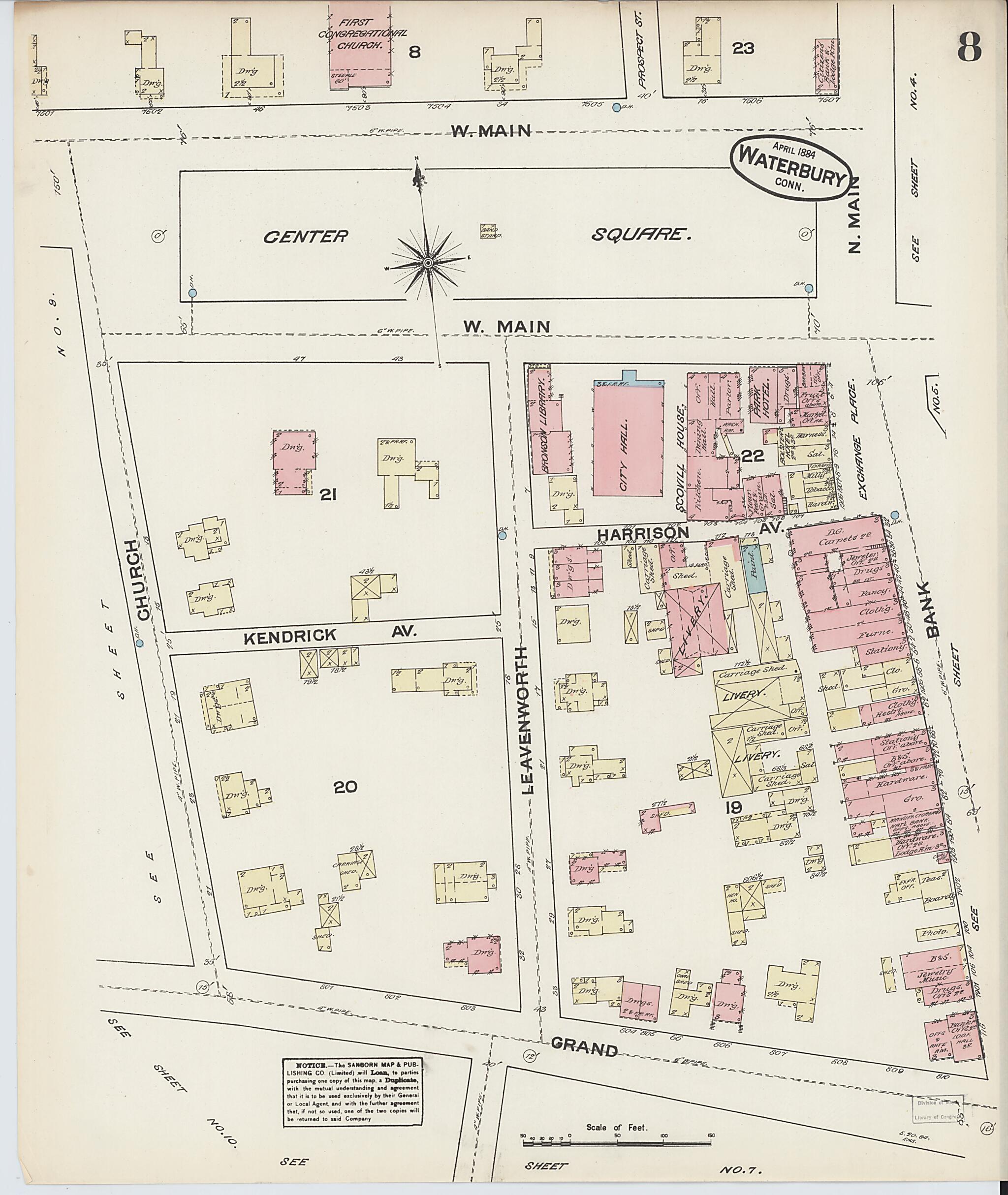 This old map of Waterbury, New Haven County, Connecticut was created by Sanborn Map Company in 1884