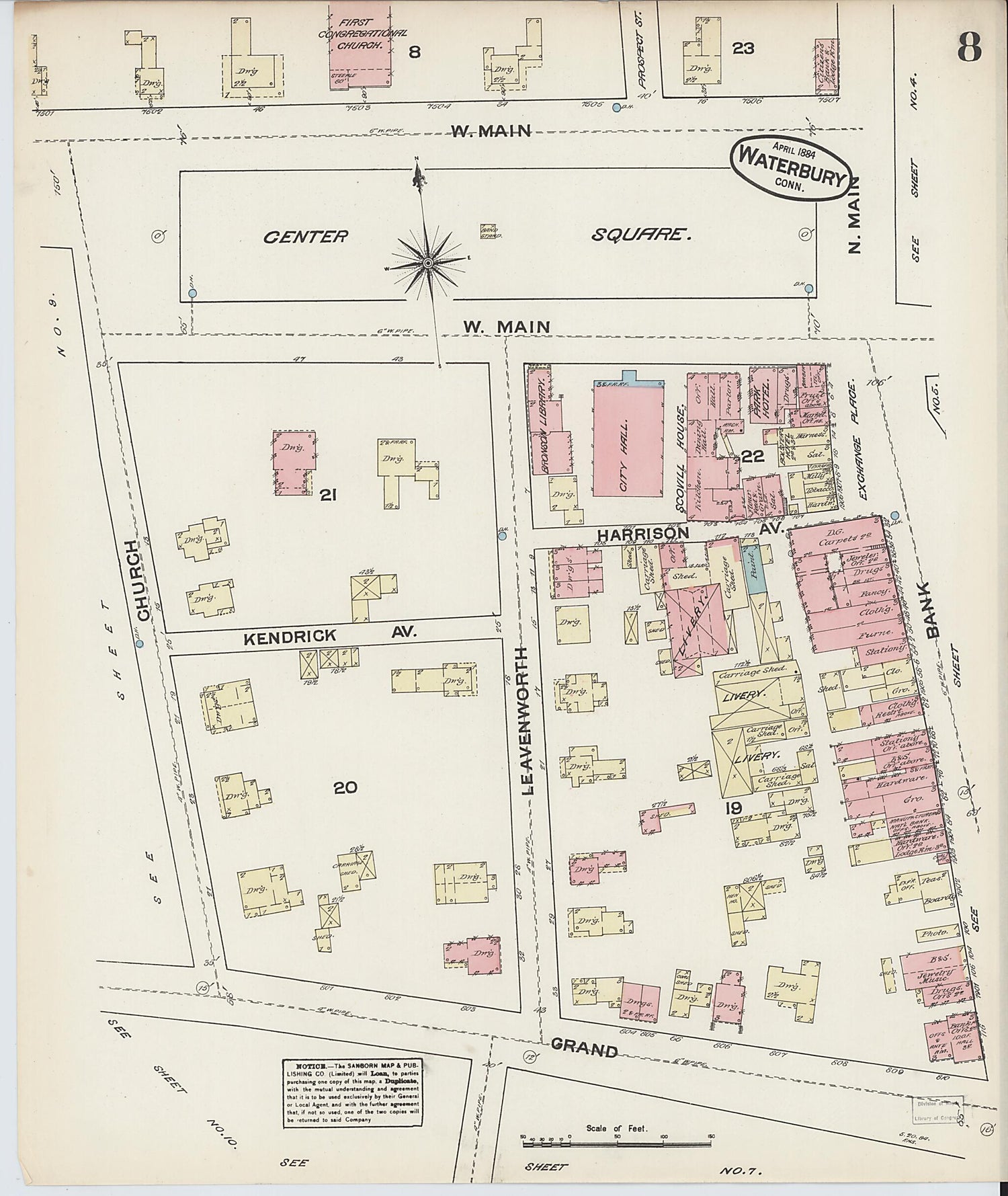 This old map of Waterbury, New Haven County, Connecticut was created by Sanborn Map Company in 1884