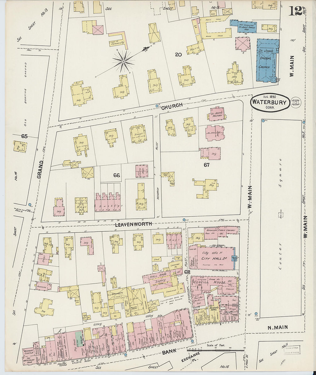 This old map of Waterbury, New Haven County, Connecticut was created by Sanborn Map Company in 1890
