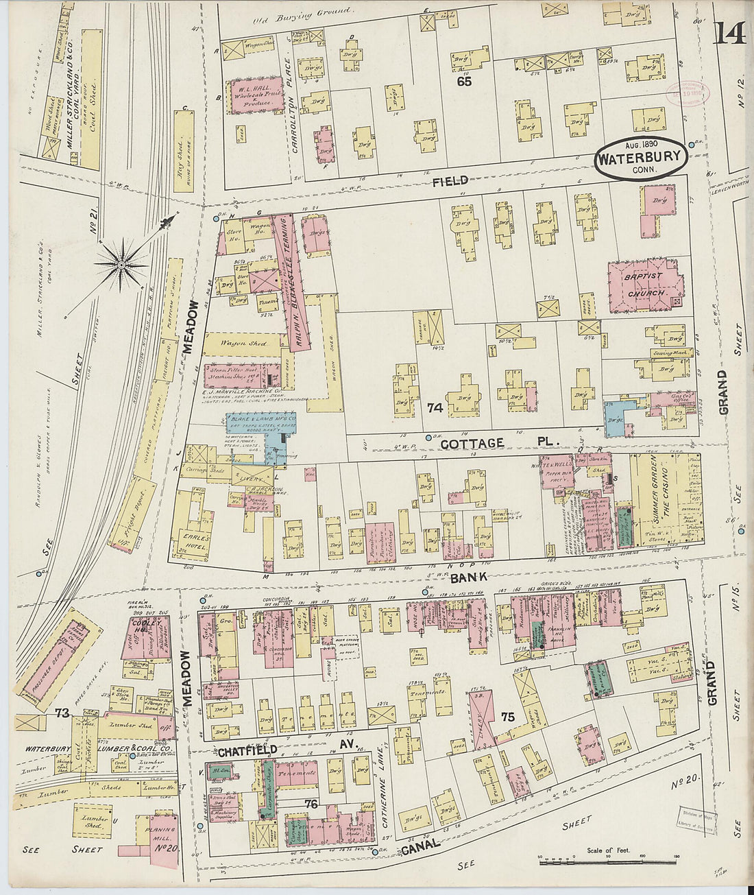 This old map of Waterbury, New Haven County, Connecticut was created by Sanborn Map Company in 1890