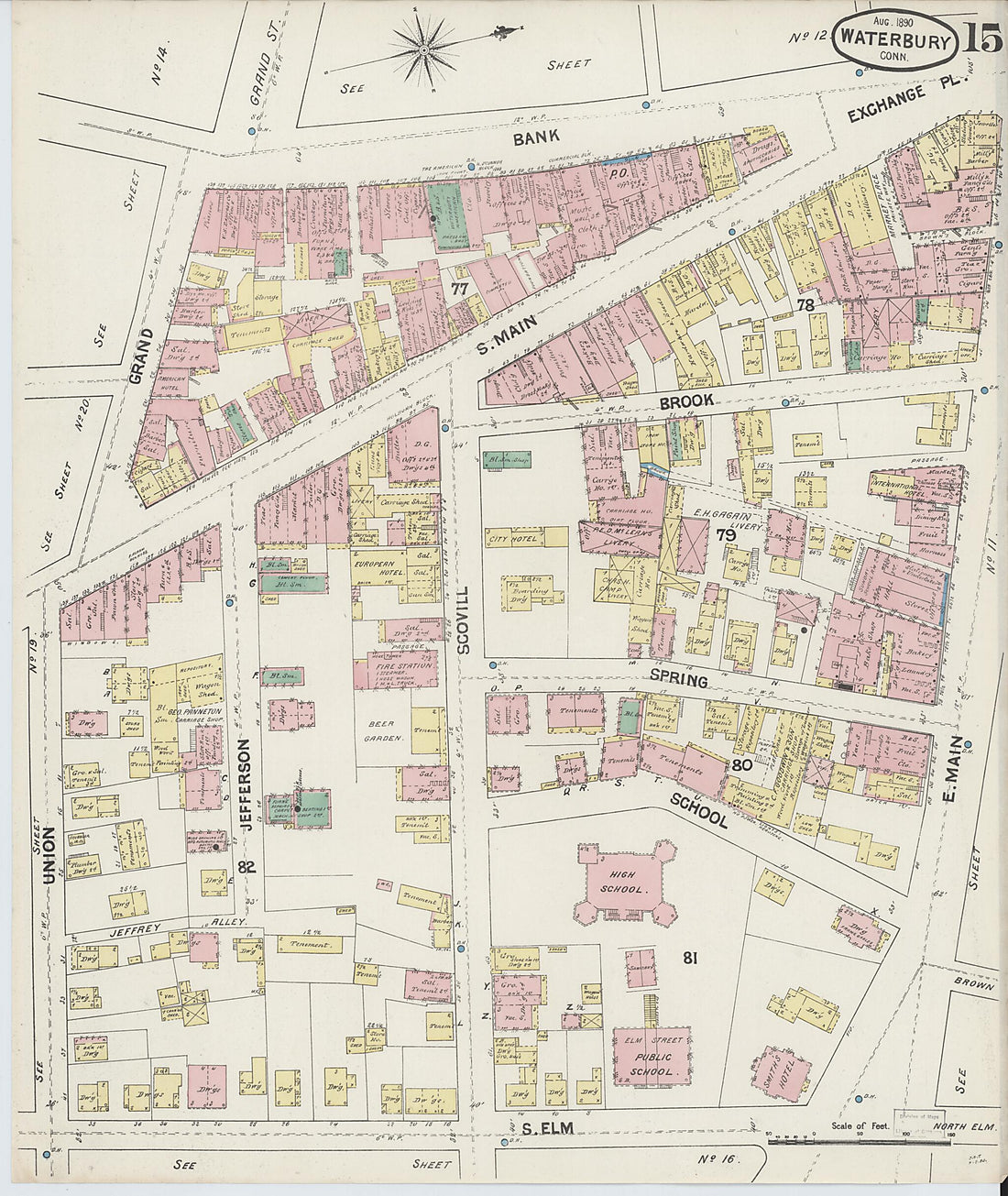 This old map of Waterbury, New Haven County, Connecticut was created by Sanborn Map Company in 1890