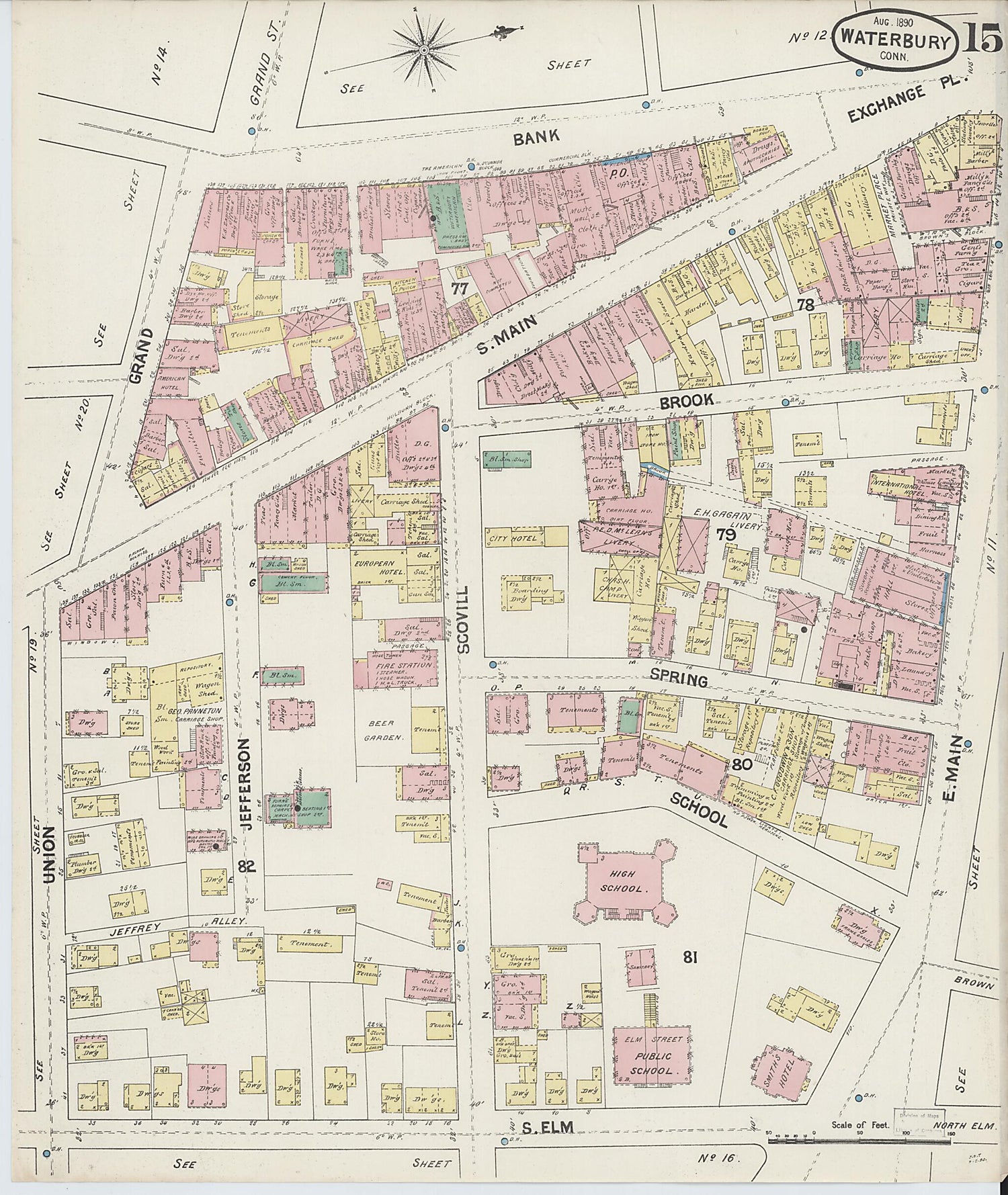 This old map of Waterbury, New Haven County, Connecticut was created by Sanborn Map Company in 1890
