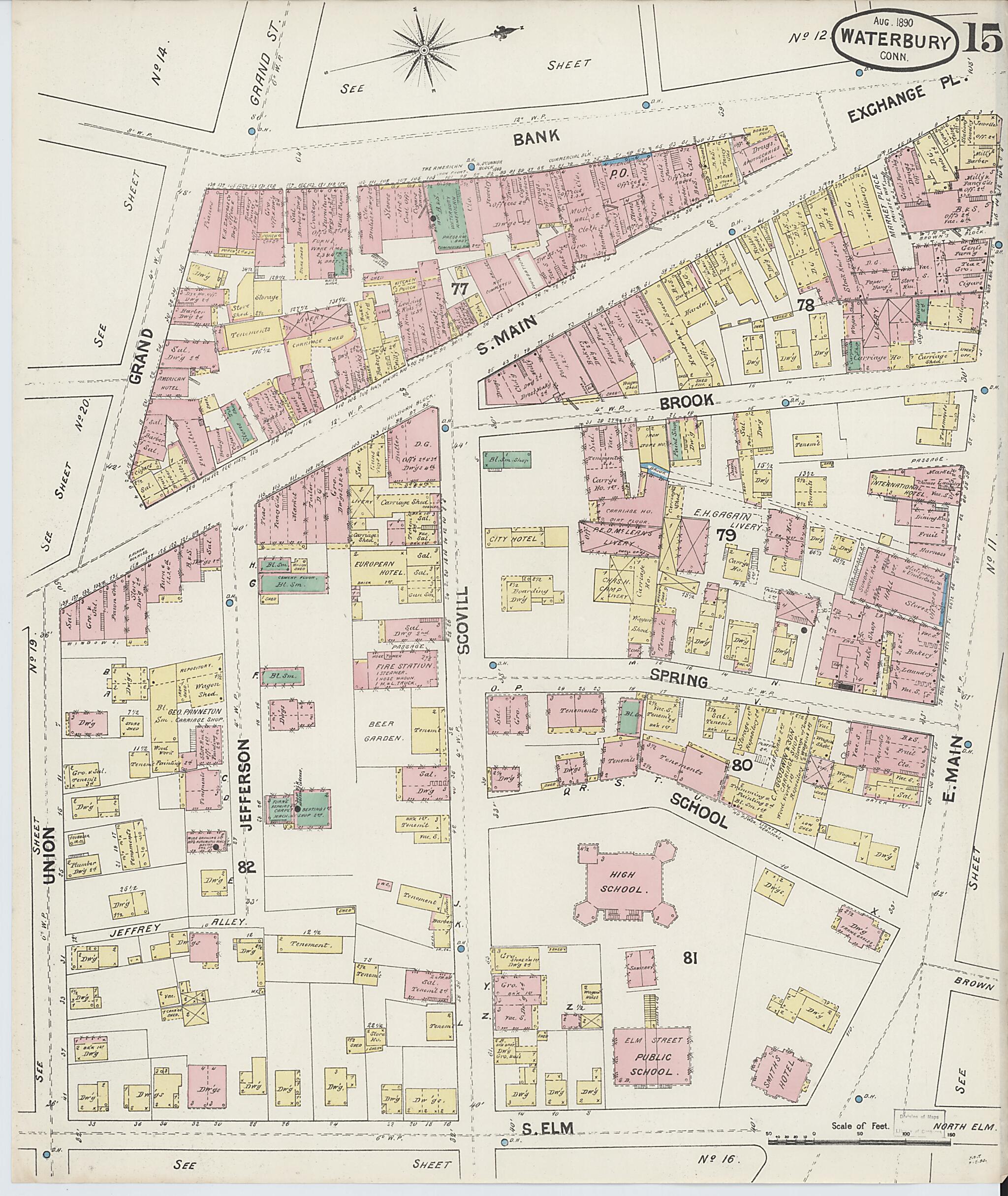 This old map of Waterbury, New Haven County, Connecticut was created by Sanborn Map Company in 1890