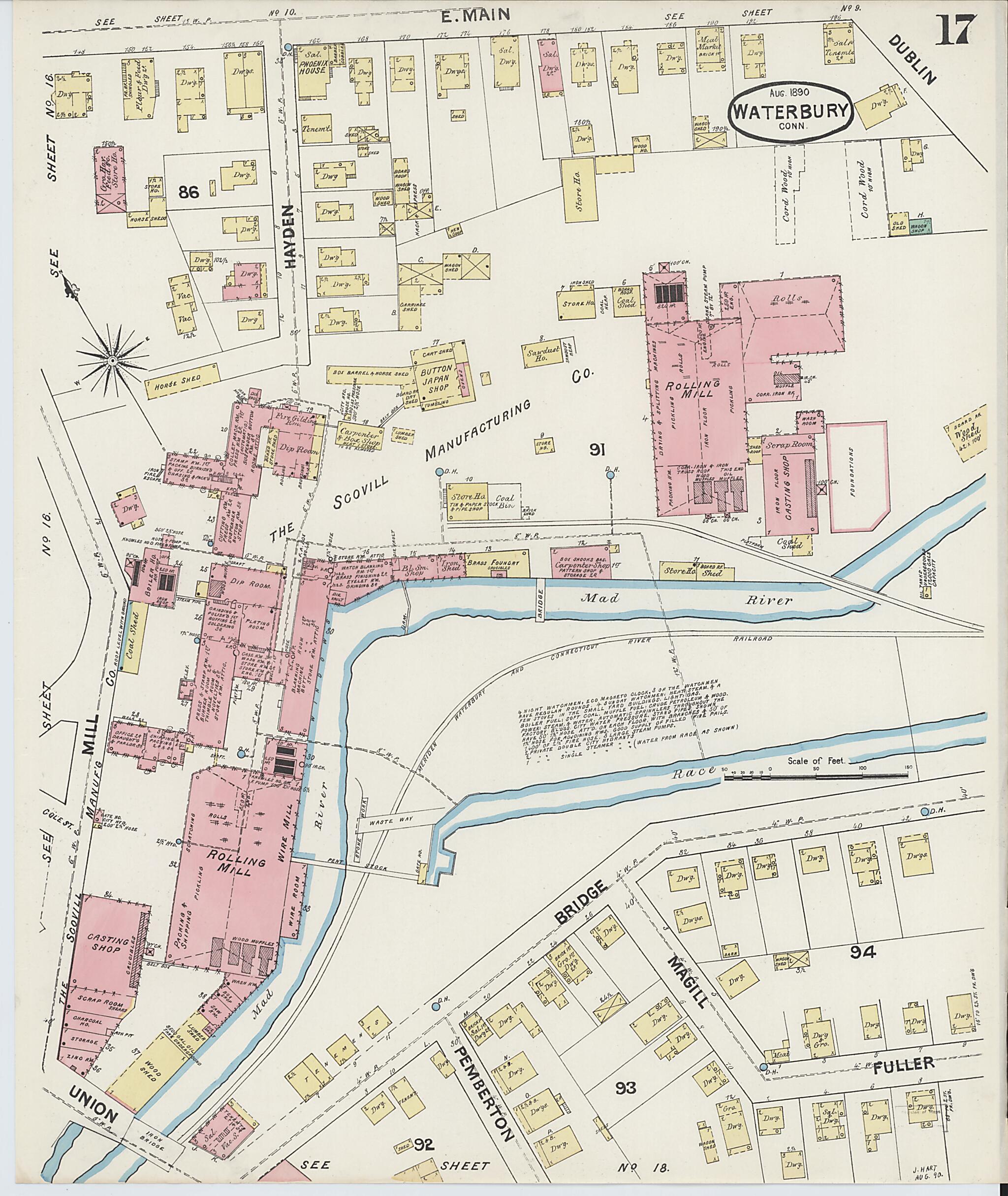 This old map of Waterbury, New Haven County, Connecticut was created by Sanborn Map Company in 1890