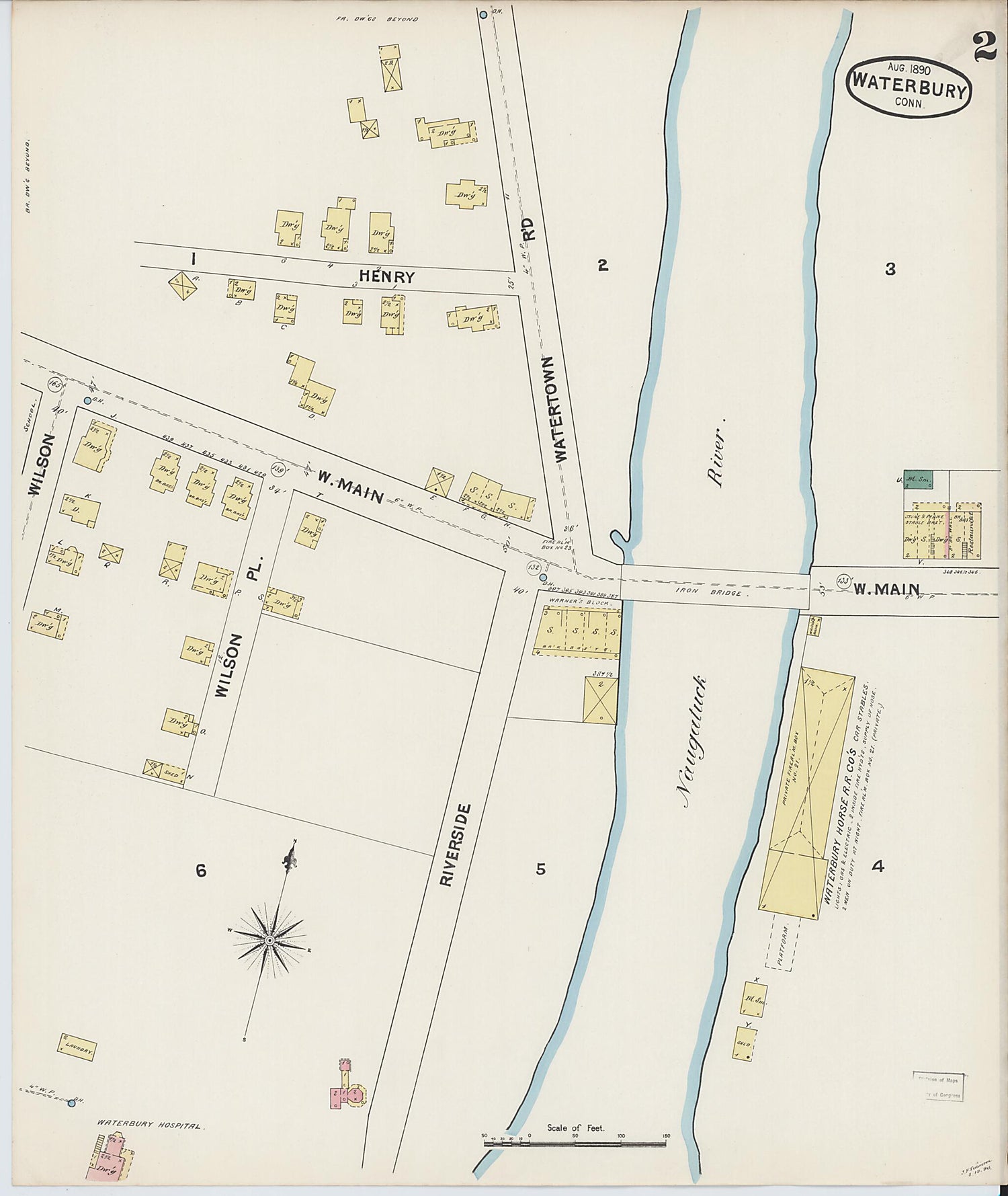 This old map of Waterbury, New Haven County, Connecticut was created by Sanborn Map Company in 1890