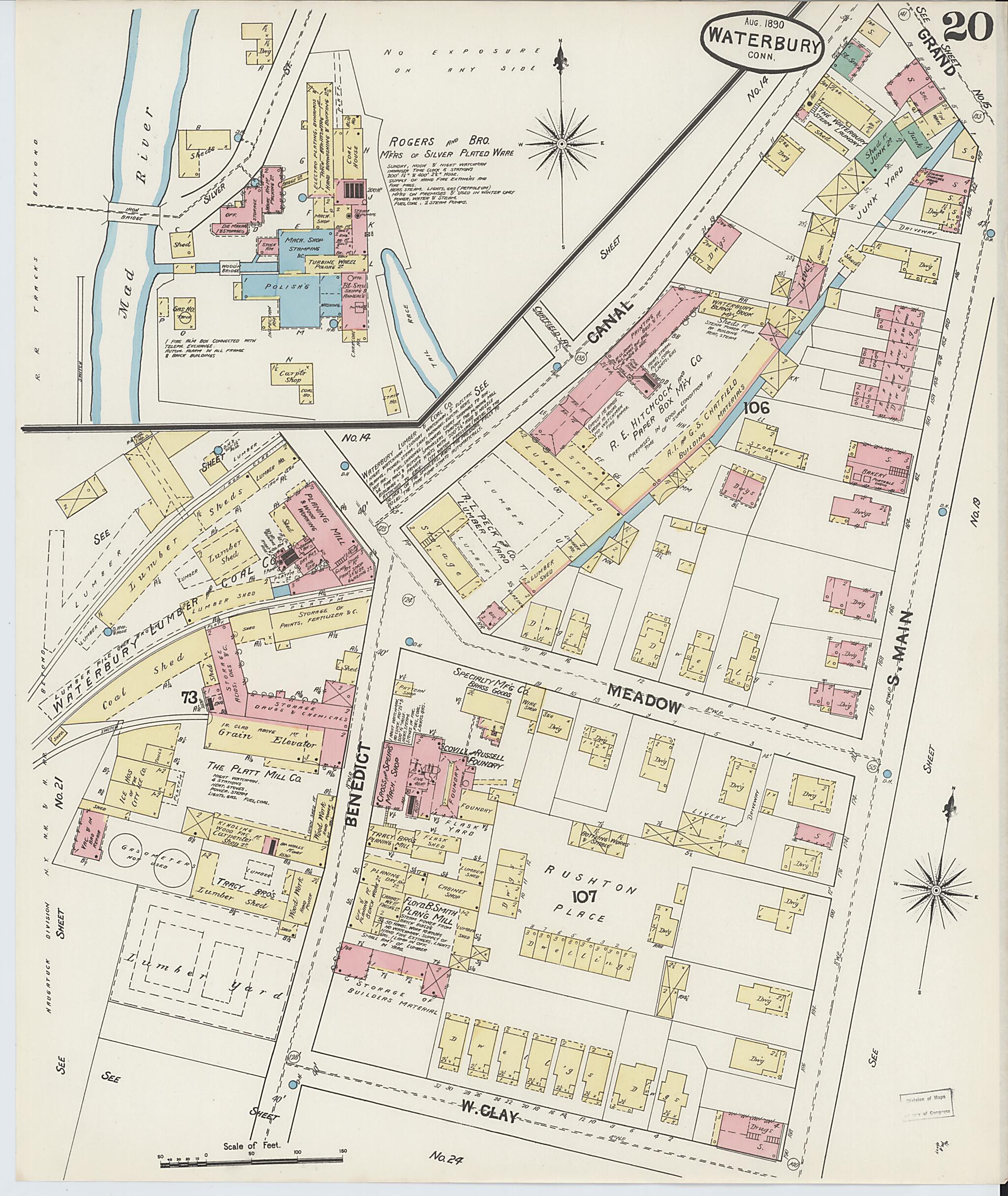 This old map of Waterbury, New Haven County, Connecticut was created by Sanborn Map Company in 1890