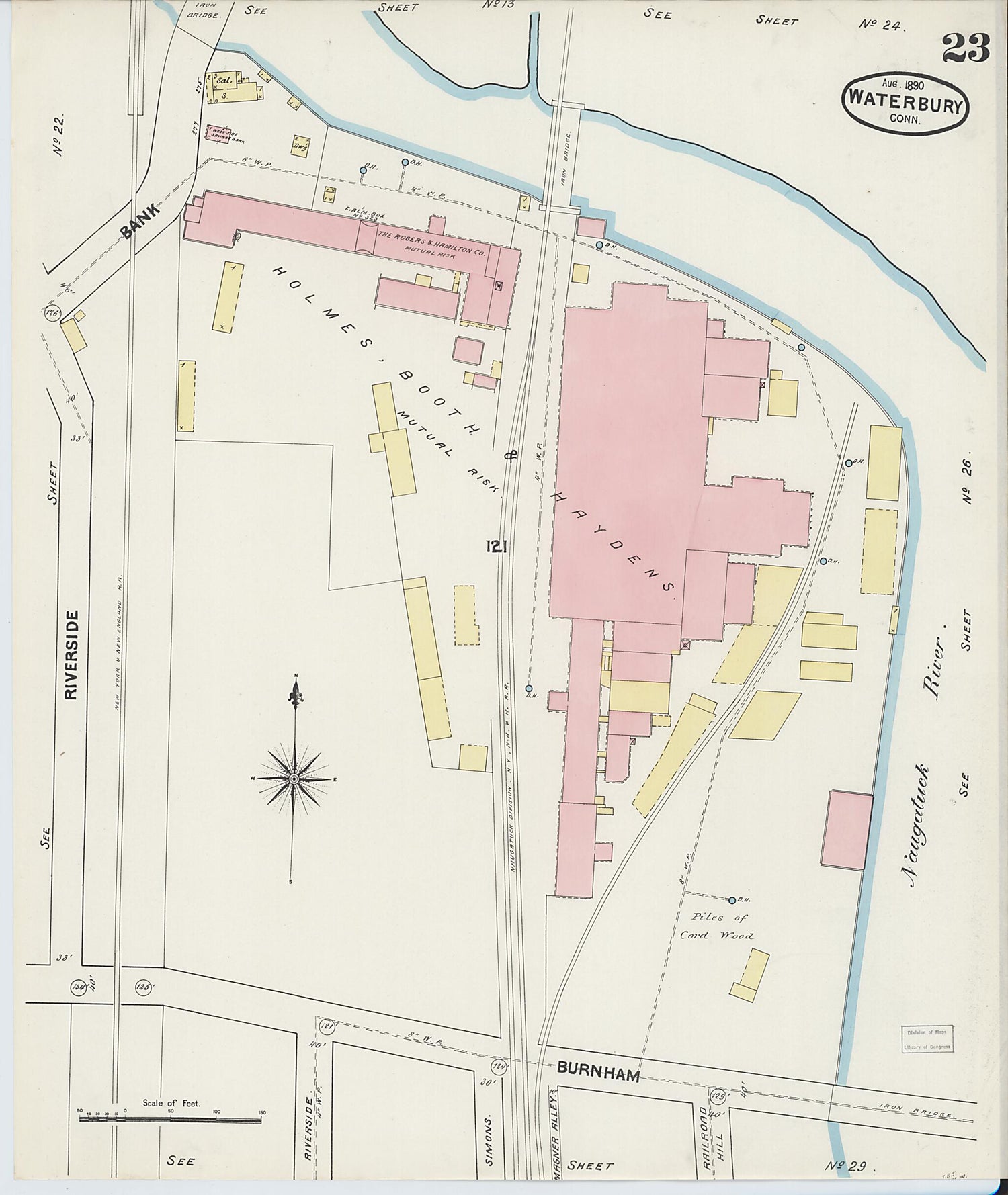 This old map of Waterbury, New Haven County, Connecticut was created by Sanborn Map Company in 1890