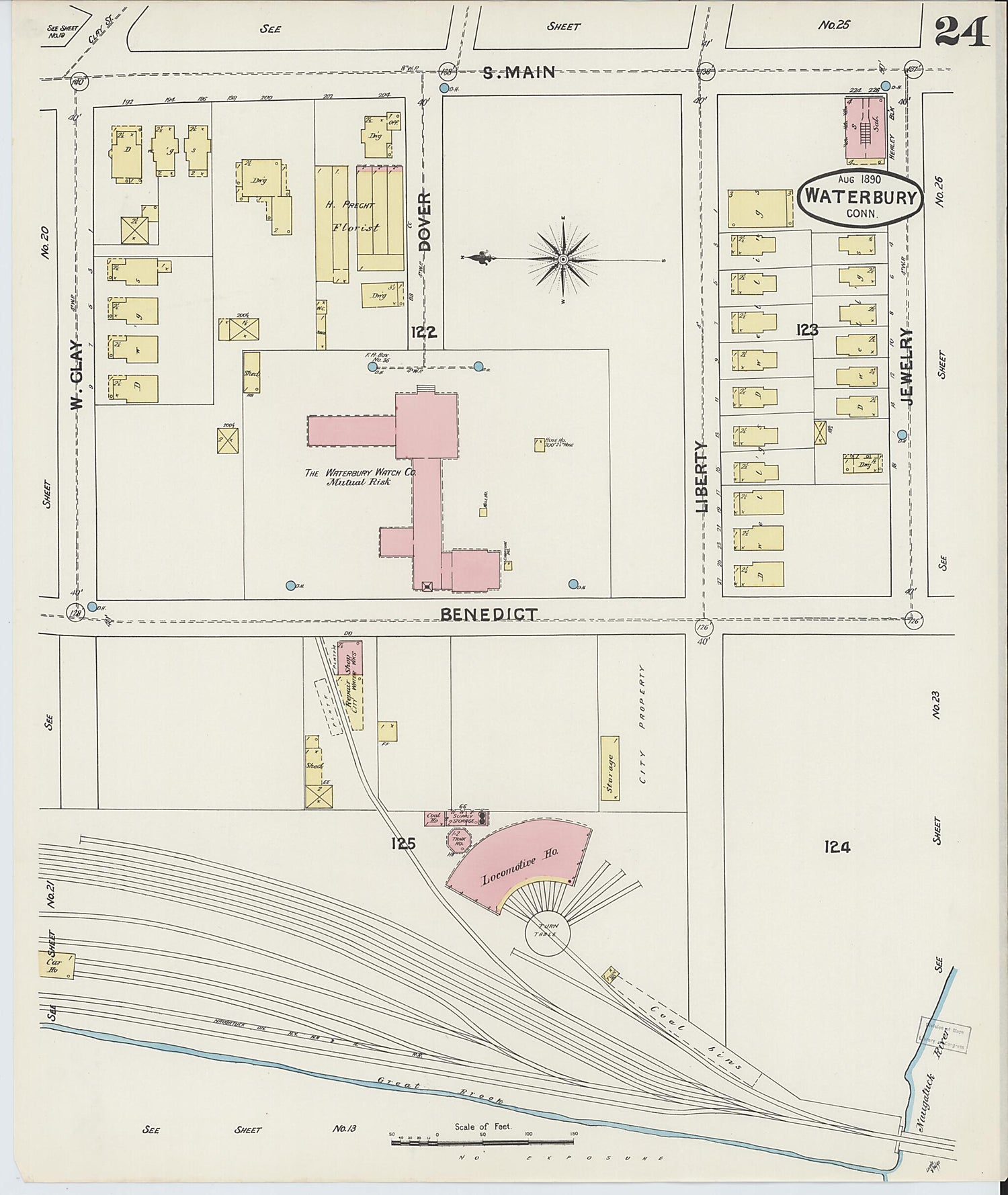 This old map of Waterbury, New Haven County, Connecticut was created by Sanborn Map Company in 1890