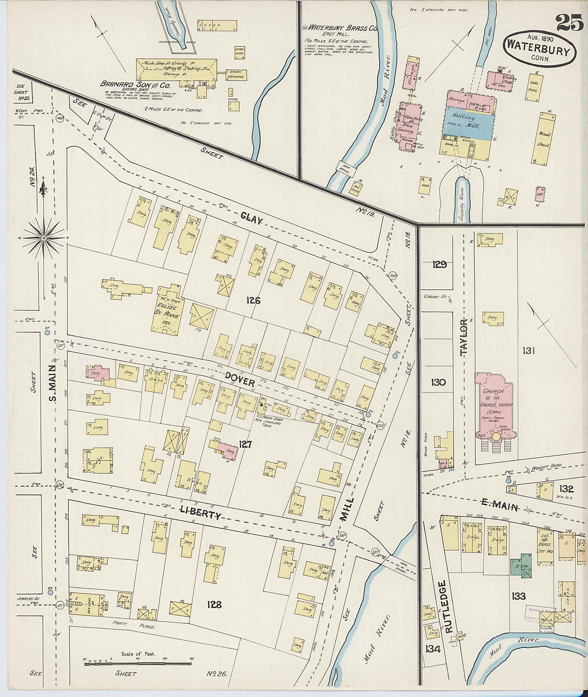 This old map of Waterbury, New Haven County, Connecticut was created by Sanborn Map Company in 1890