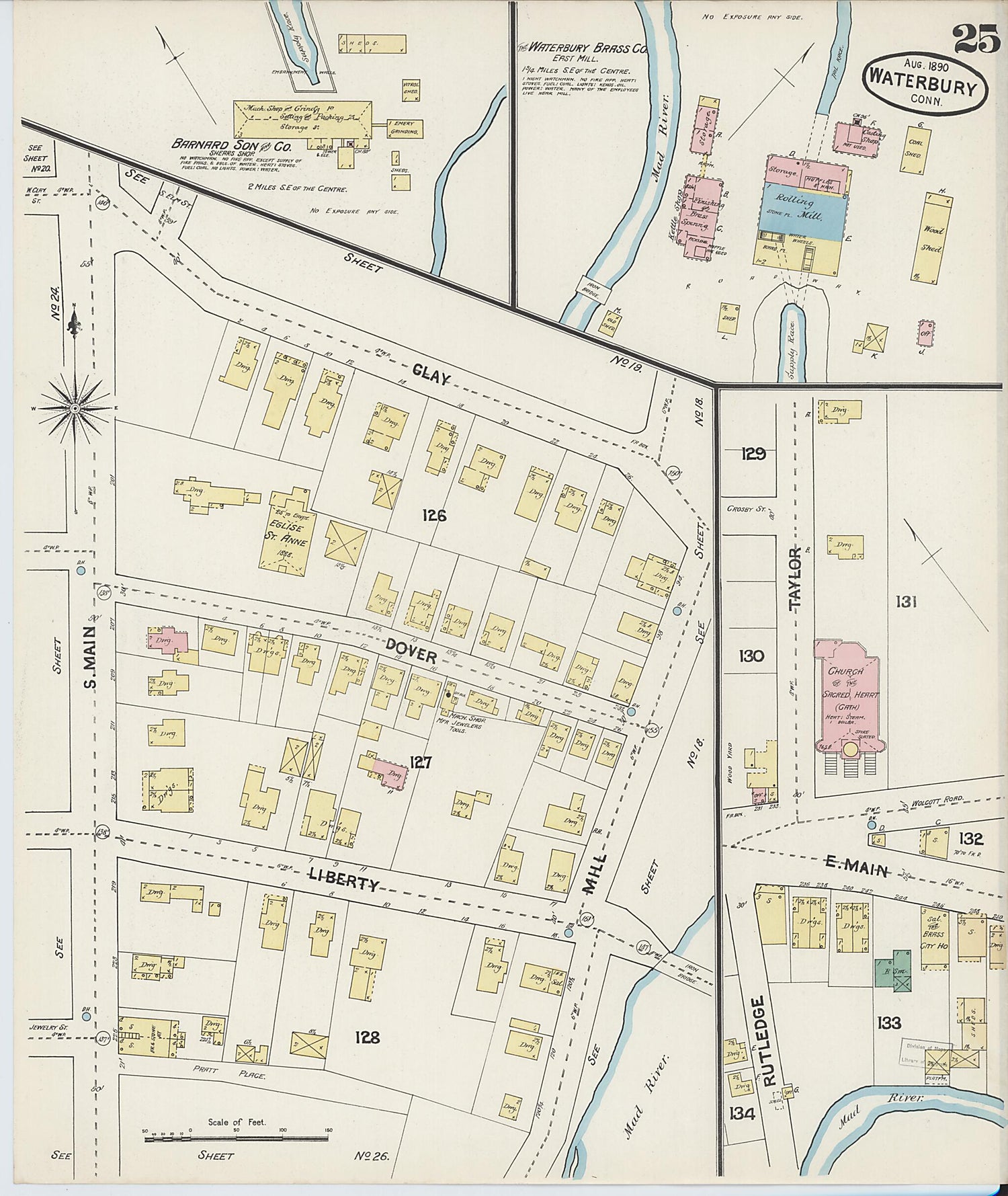 This old map of Waterbury, New Haven County, Connecticut was created by Sanborn Map Company in 1890