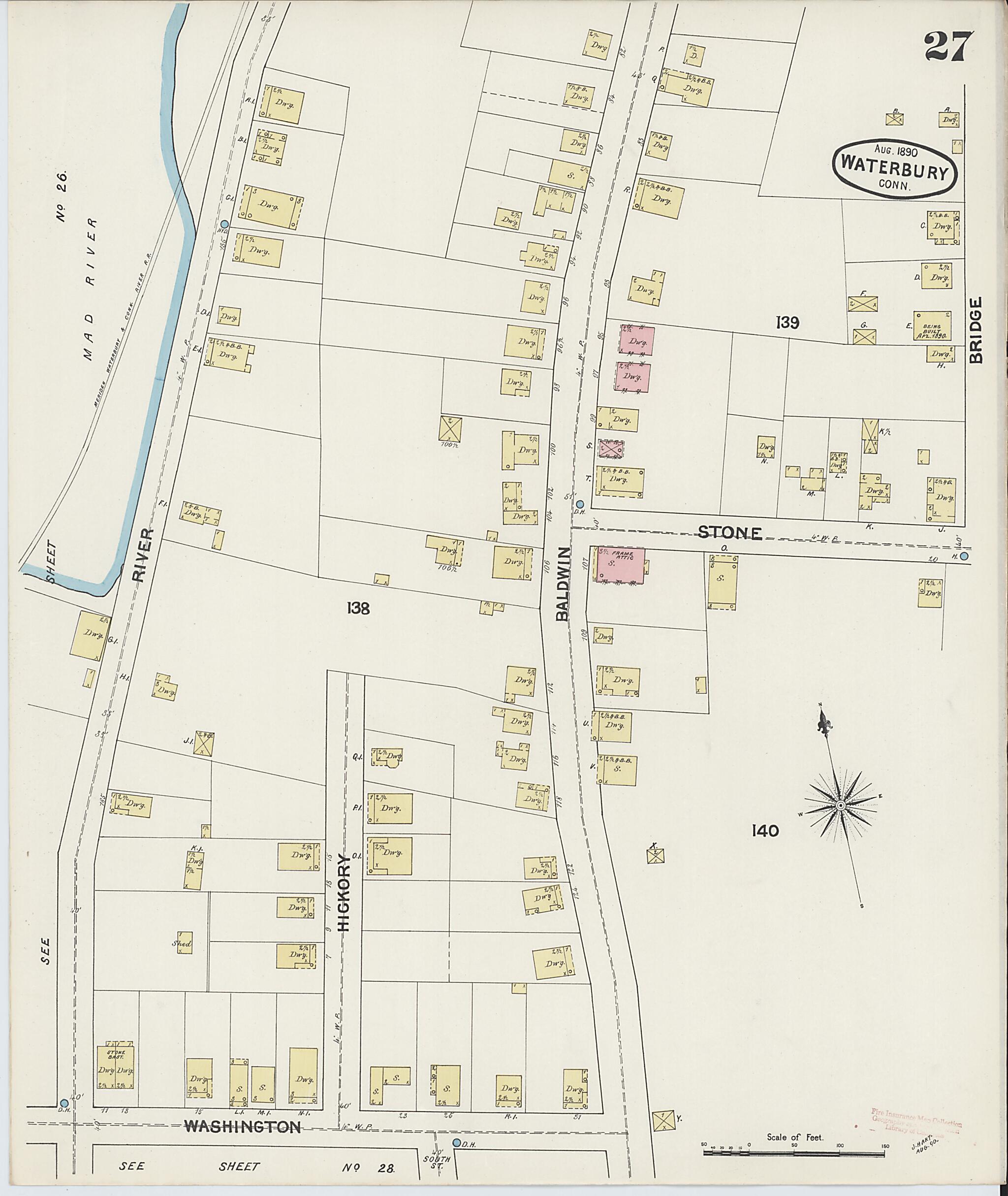 This old map of Waterbury, New Haven County, Connecticut was created by Sanborn Map Company in 1890