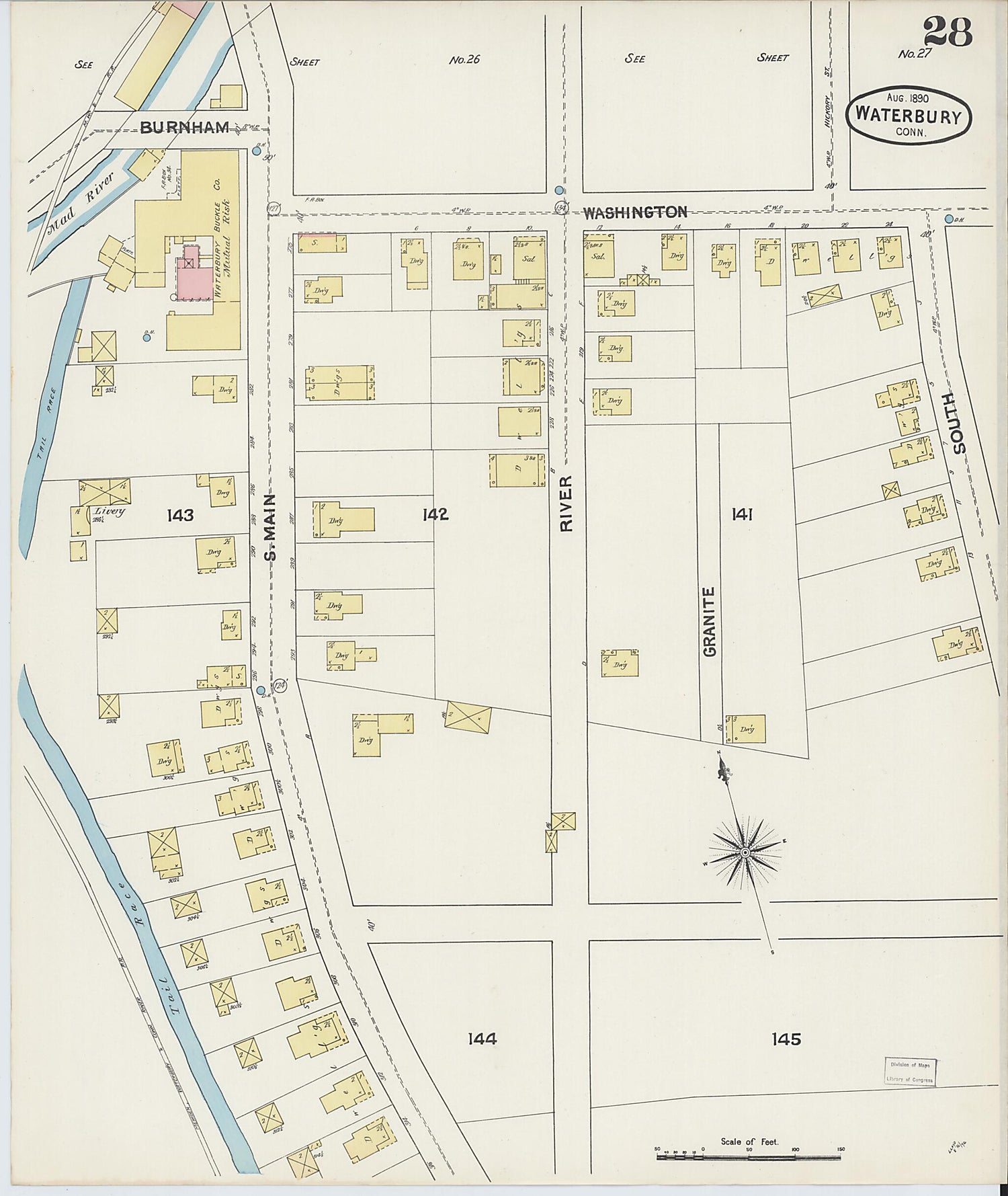 This old map of Waterbury, New Haven County, Connecticut was created by Sanborn Map Company in 1890