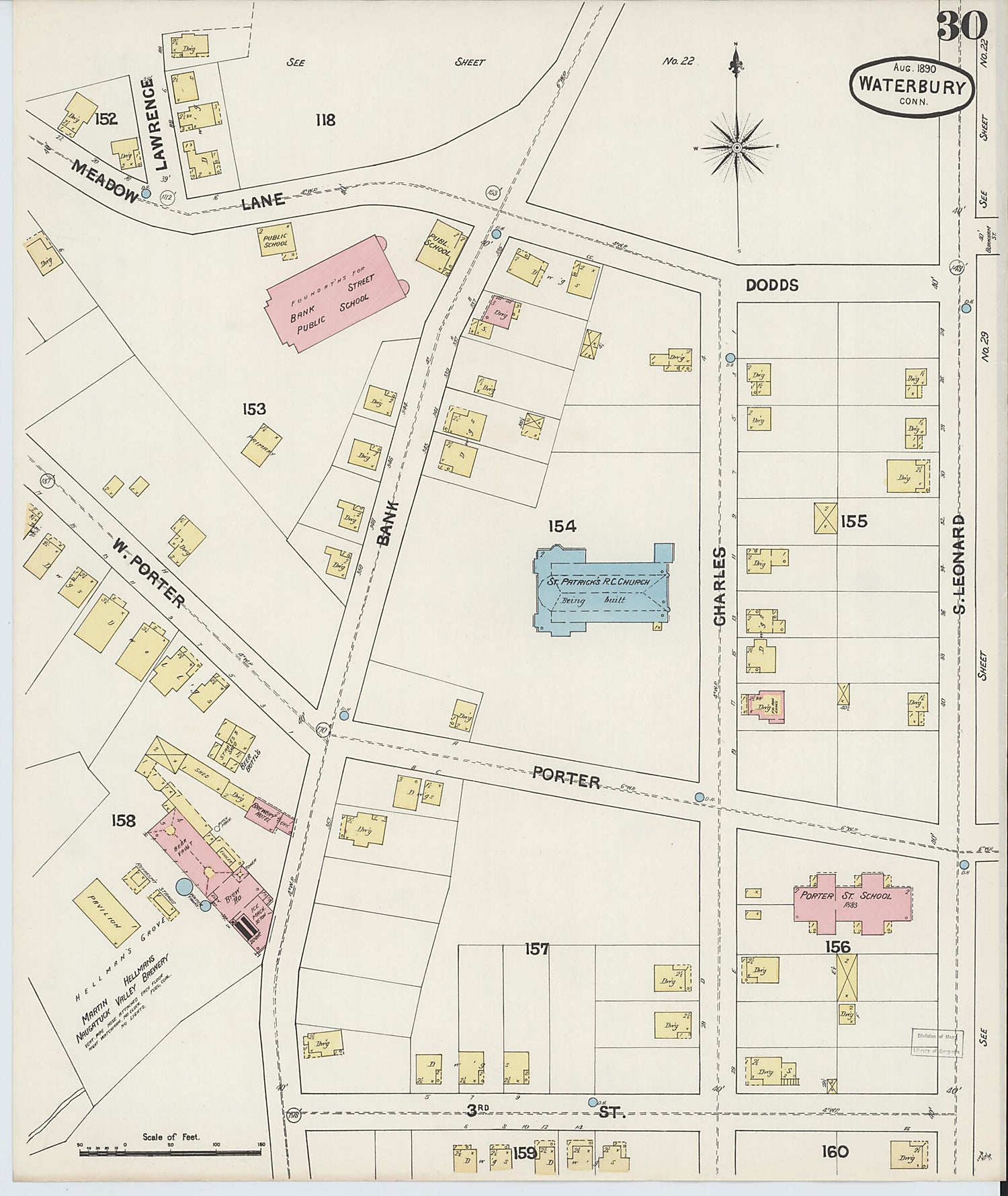 This old map of Waterbury, New Haven County, Connecticut was created by Sanborn Map Company in 1890