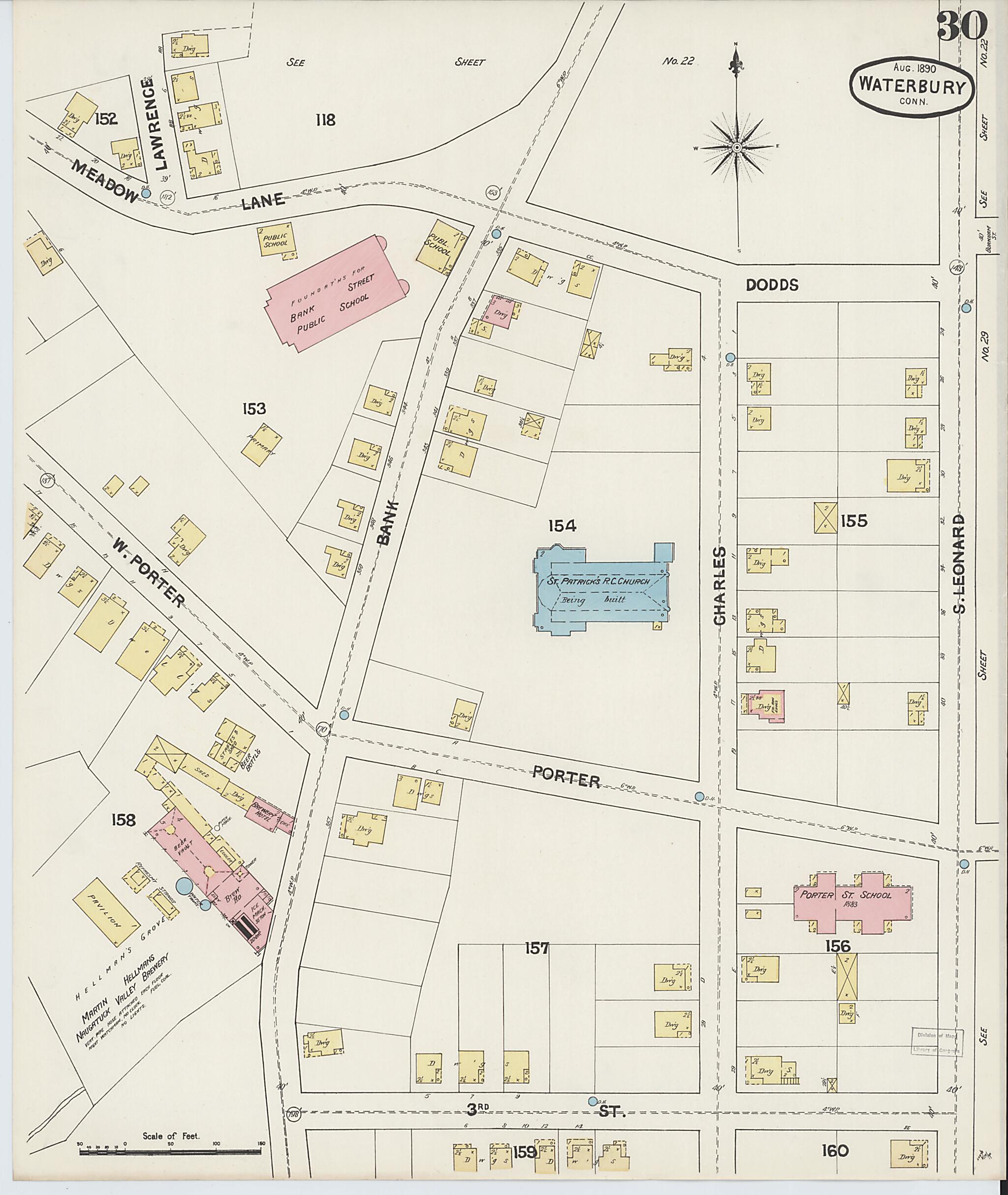 This old map of Waterbury, New Haven County, Connecticut was created by Sanborn Map Company in 1890