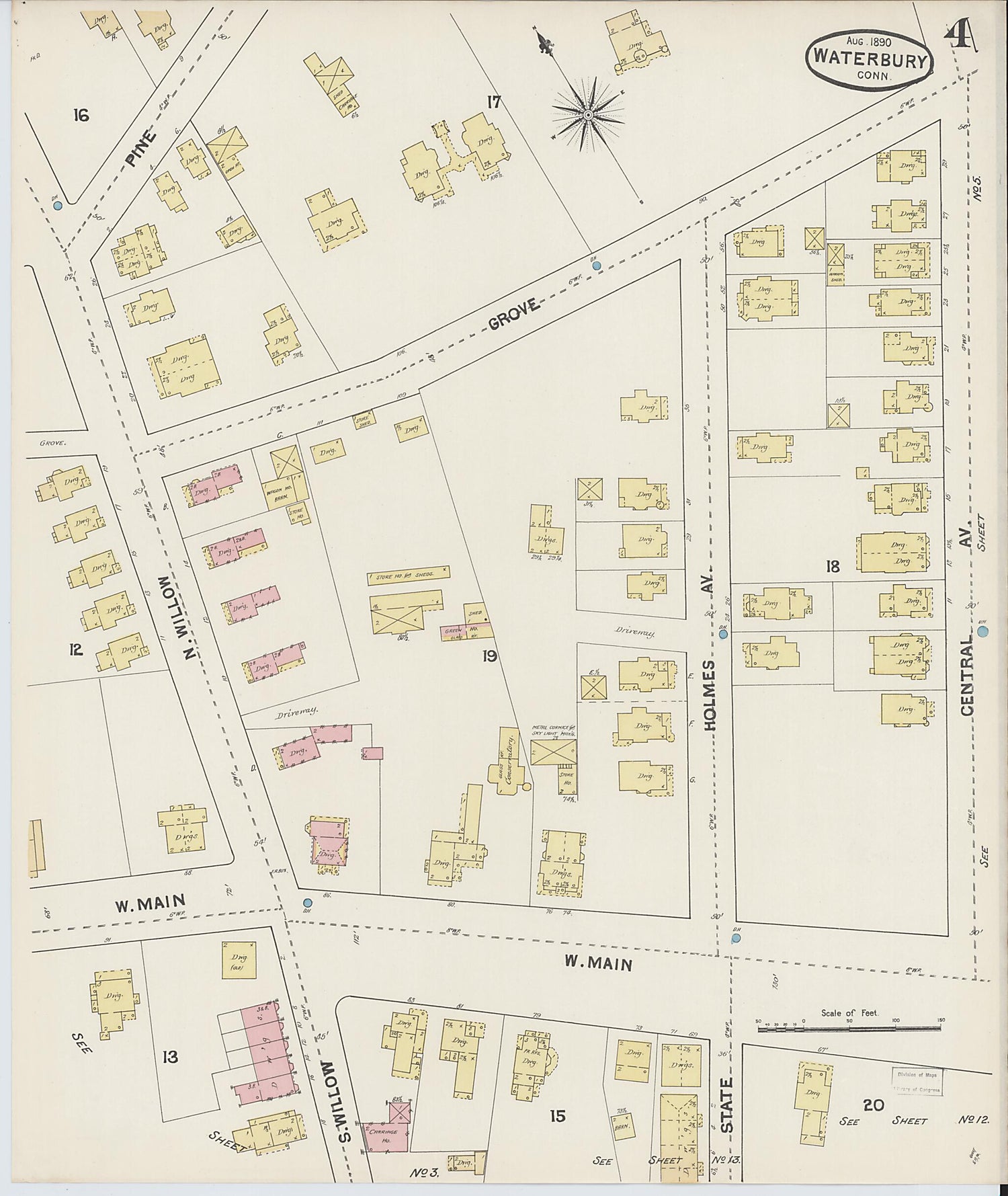 This old map of Waterbury, New Haven County, Connecticut was created by Sanborn Map Company in 1890
