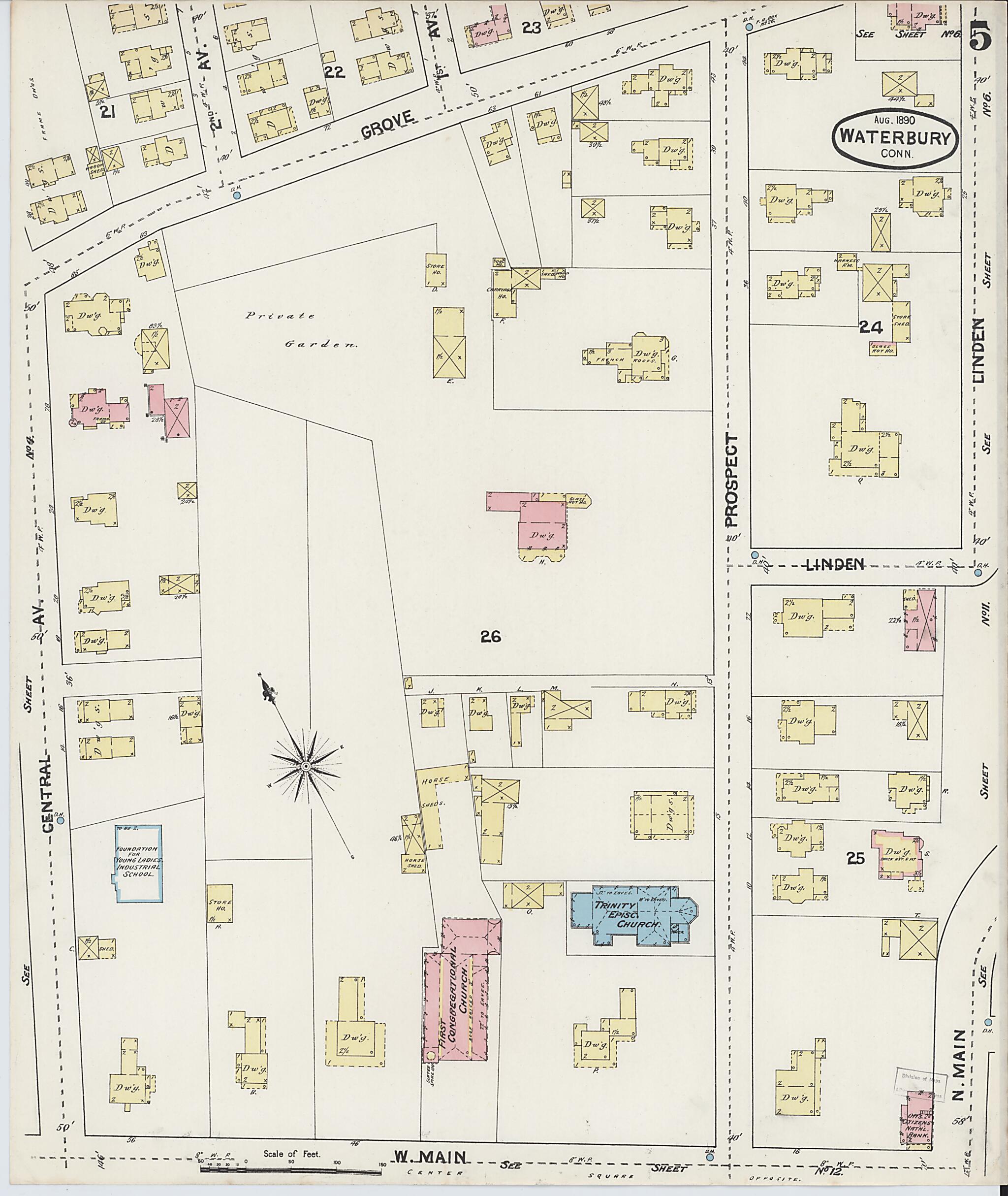 This old map of Waterbury, New Haven County, Connecticut was created by Sanborn Map Company in 1890