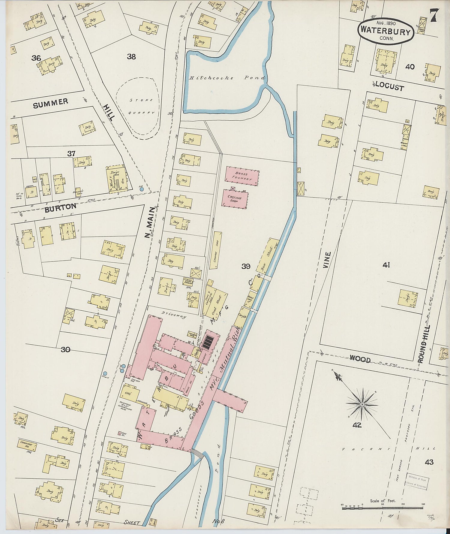 This old map of Waterbury, New Haven County, Connecticut was created by Sanborn Map Company in 1890