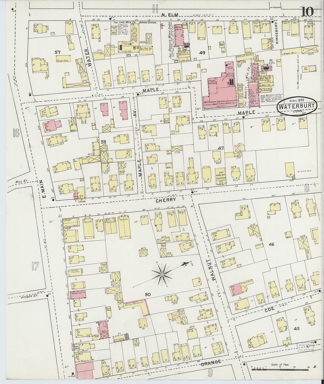 This old map of Waterbury, New Haven County, Connecticut was created by Sanborn Map Company in 1895
