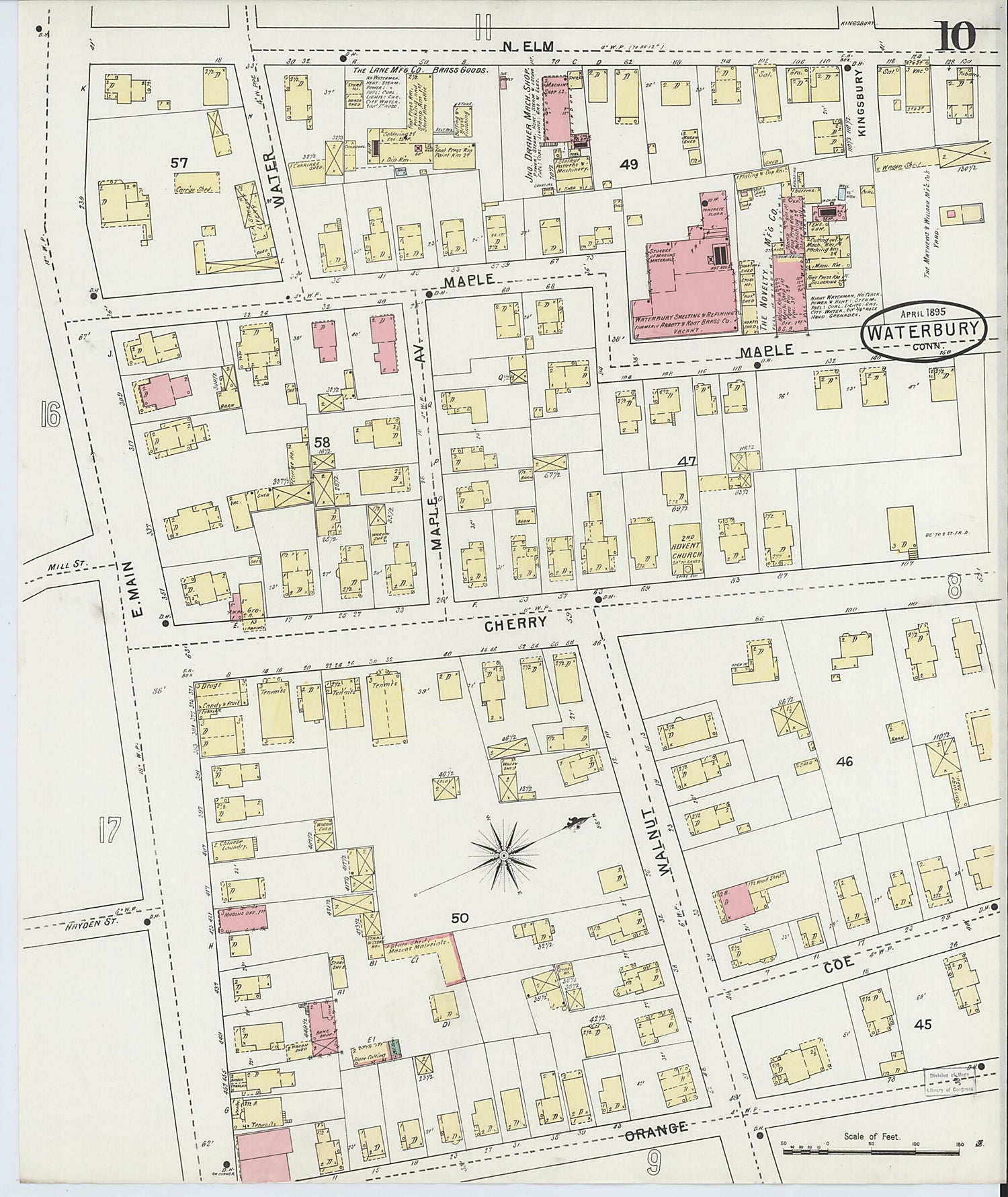 This old map of Waterbury, New Haven County, Connecticut was created by Sanborn Map Company in 1895