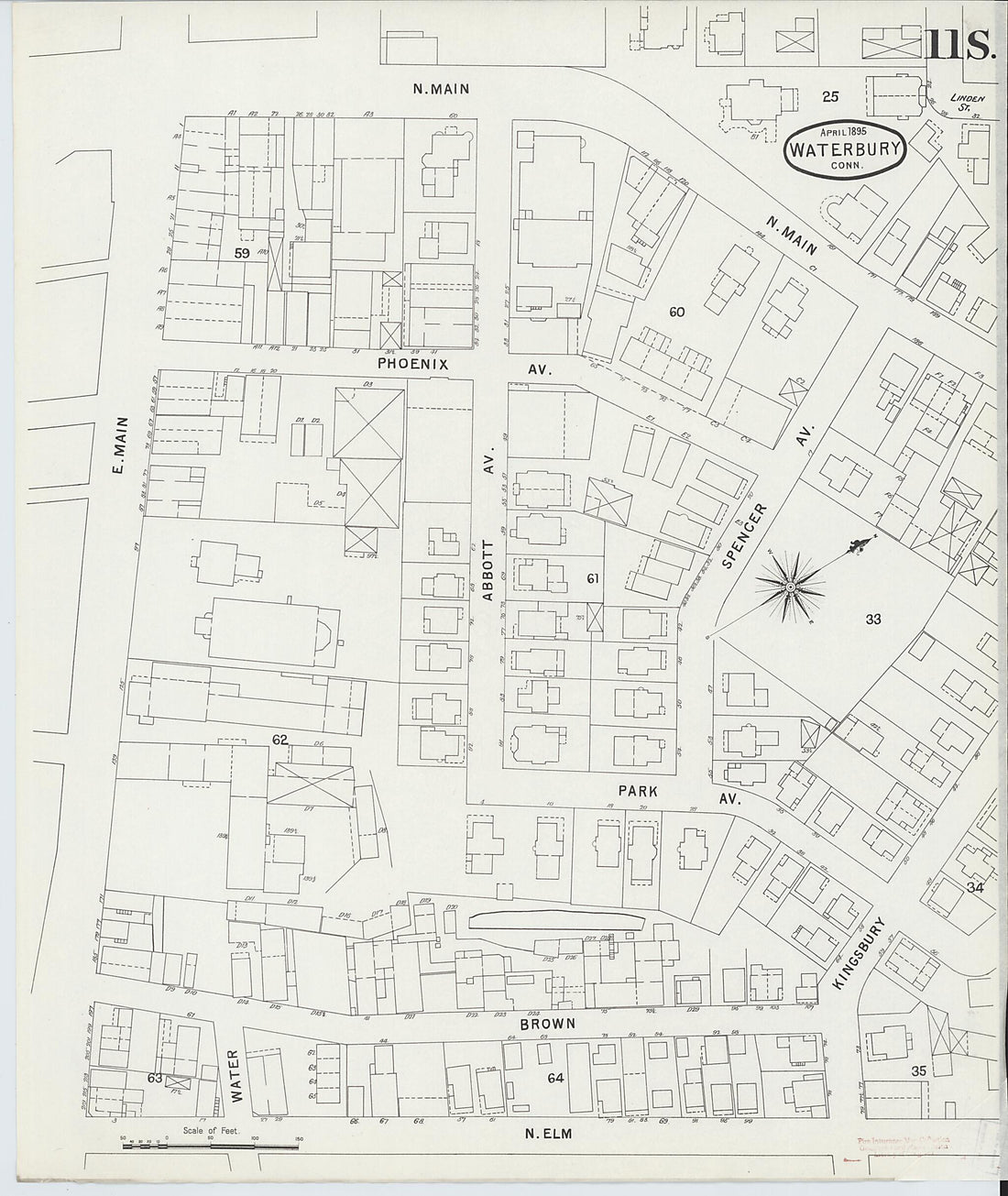 This old map of Waterbury, New Haven County, Connecticut was created by Sanborn Map Company in 1895