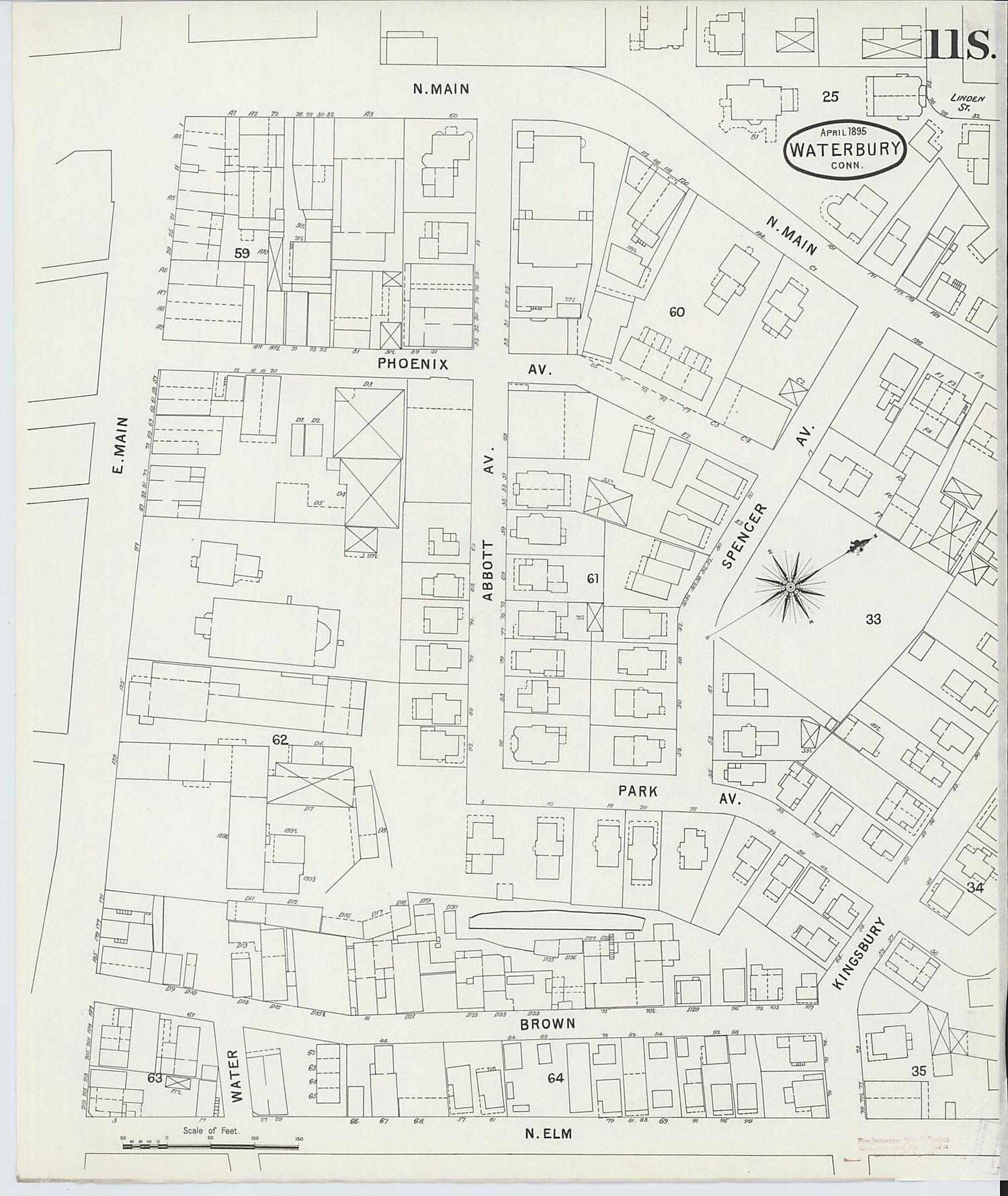 This old map of Waterbury, New Haven County, Connecticut was created by Sanborn Map Company in 1895