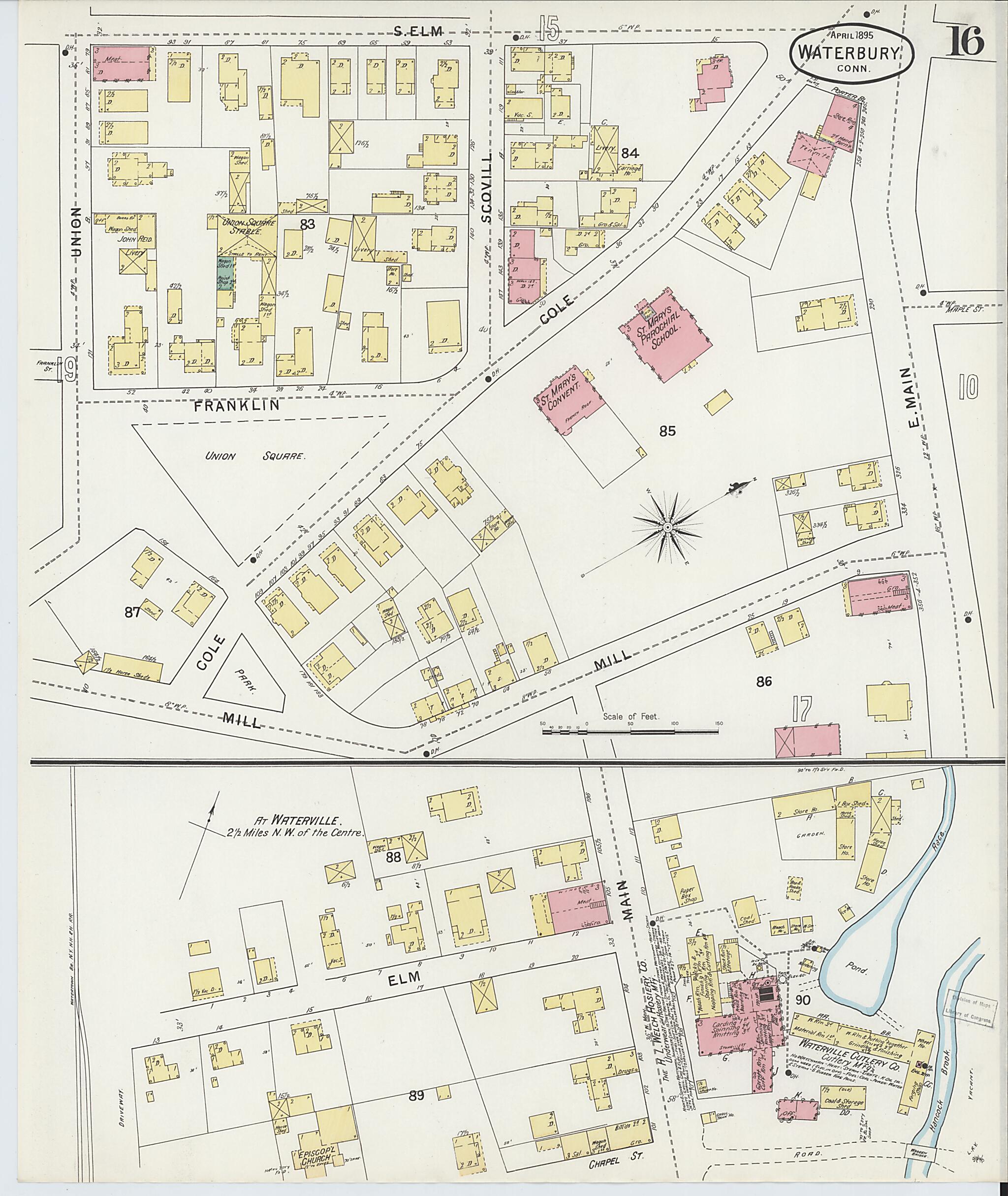 This old map of Waterbury, New Haven County, Connecticut was created by Sanborn Map Company in 1895