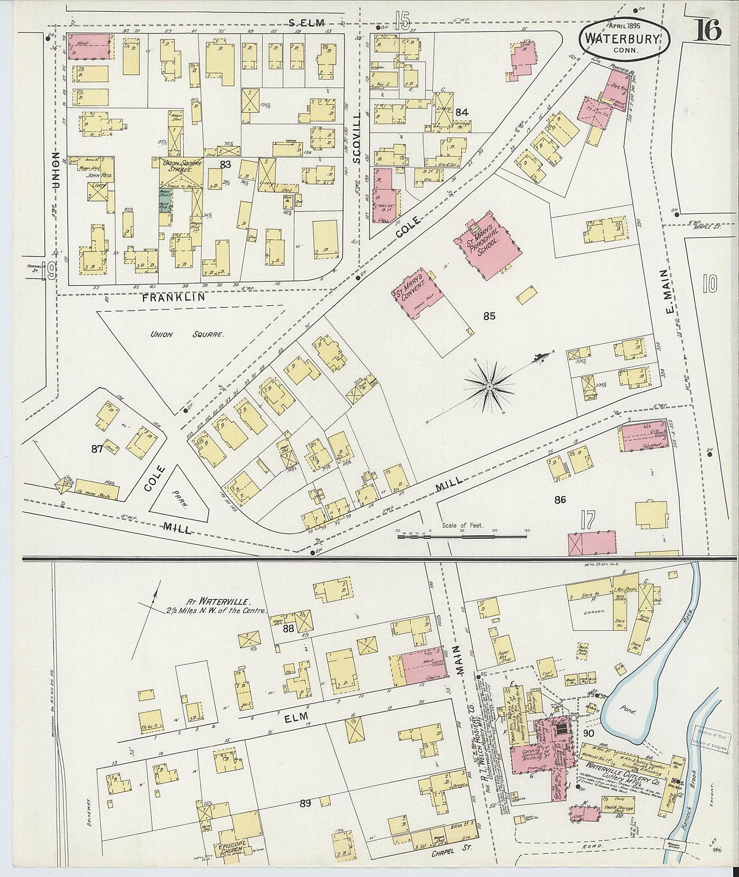 This old map of Waterbury, New Haven County, Connecticut was created by Sanborn Map Company in 1895