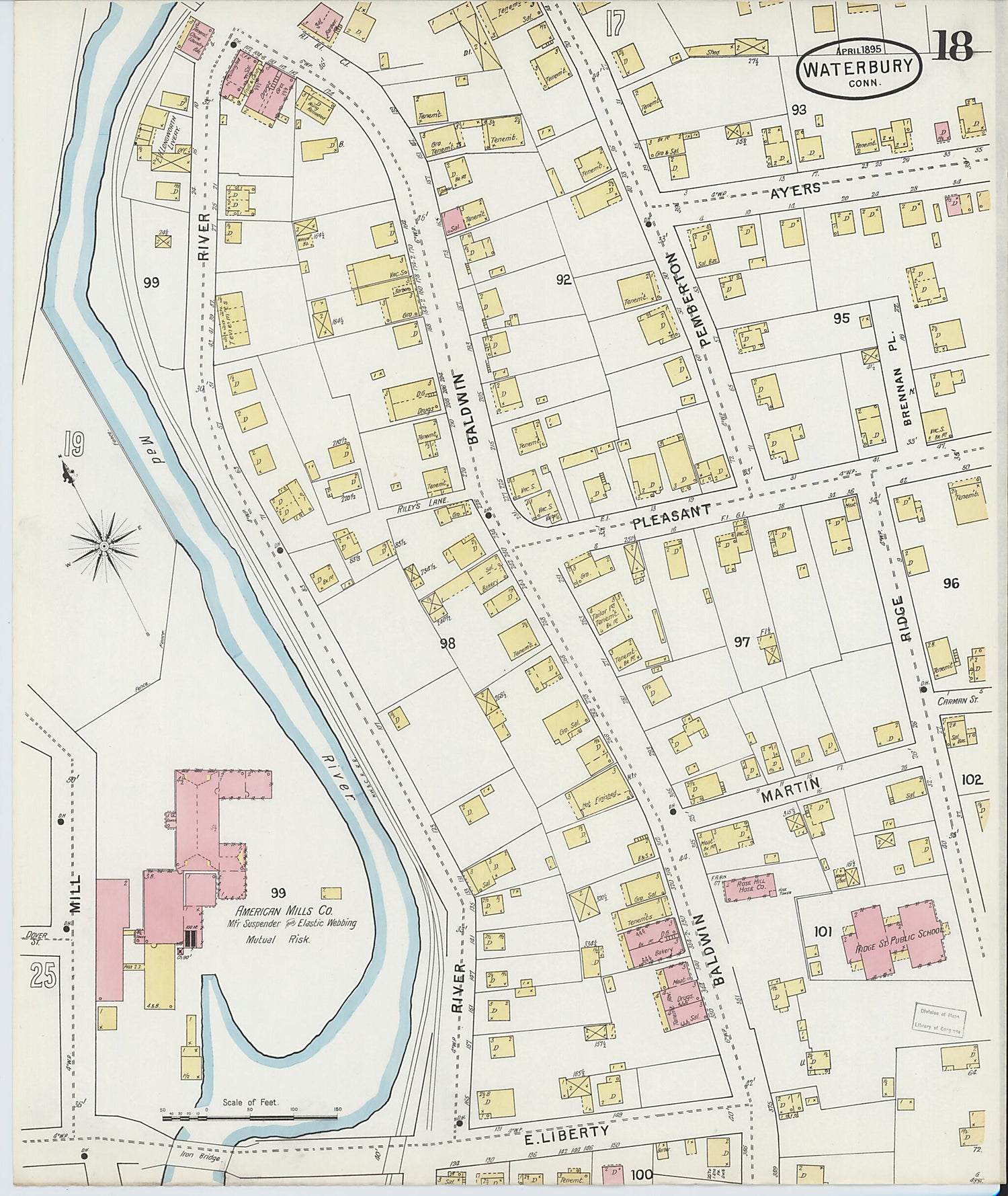 This old map of Waterbury, New Haven County, Connecticut was created by Sanborn Map Company in 1895
