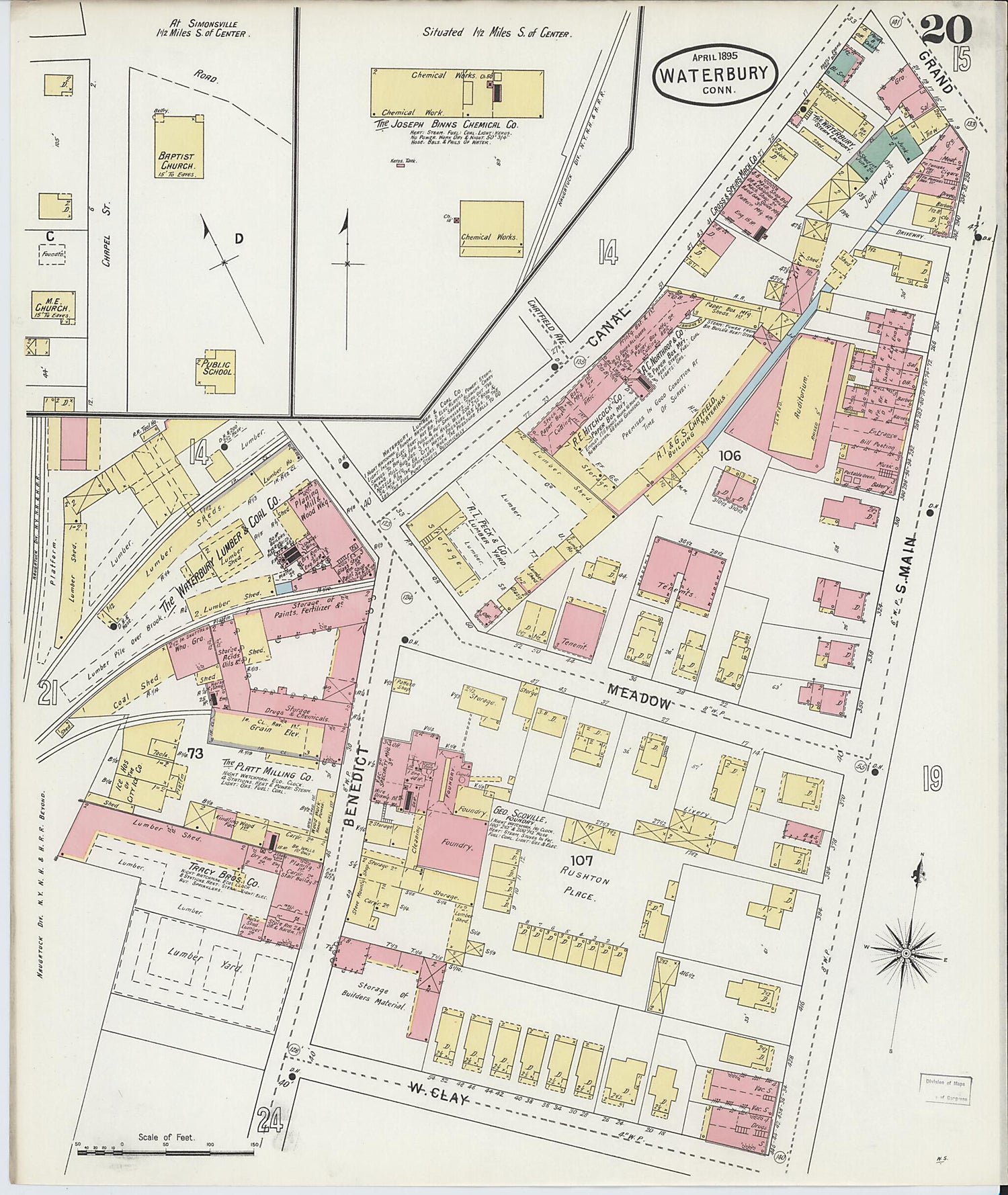This old map of Waterbury, New Haven County, Connecticut was created by Sanborn Map Company in 1895