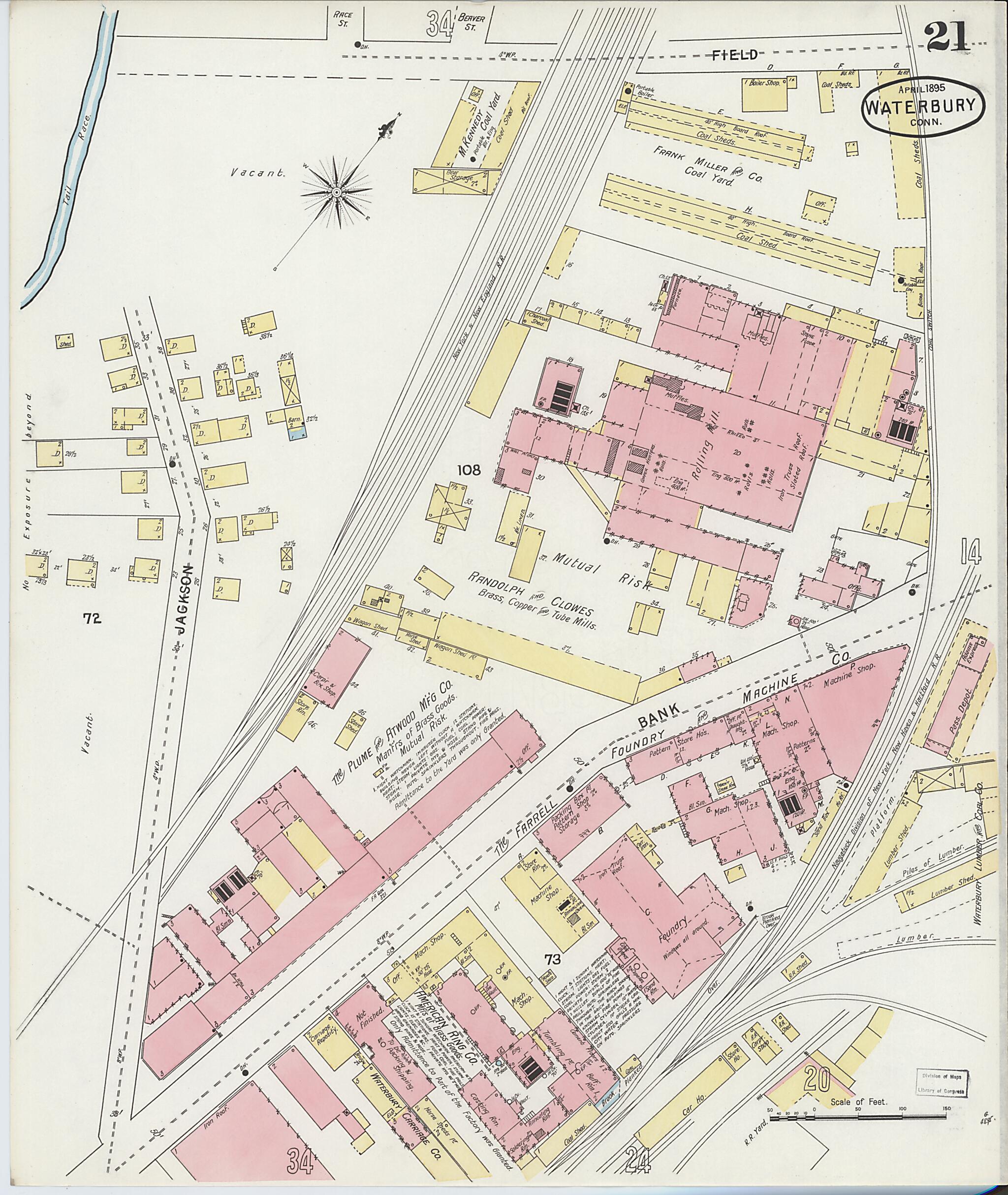 This old map of Waterbury, New Haven County, Connecticut was created by Sanborn Map Company in 1895