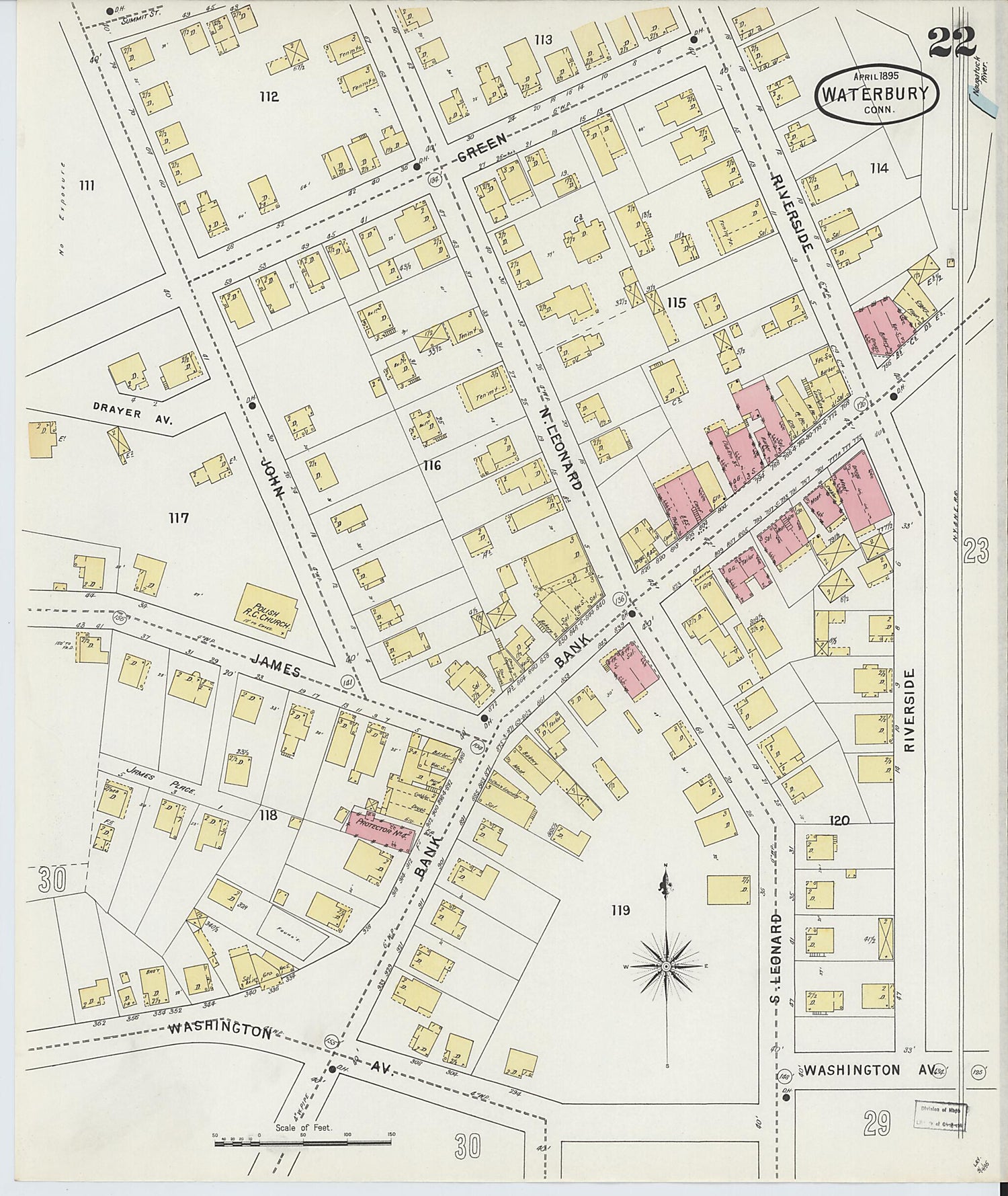 This old map of Waterbury, New Haven County, Connecticut was created by Sanborn Map Company in 1895