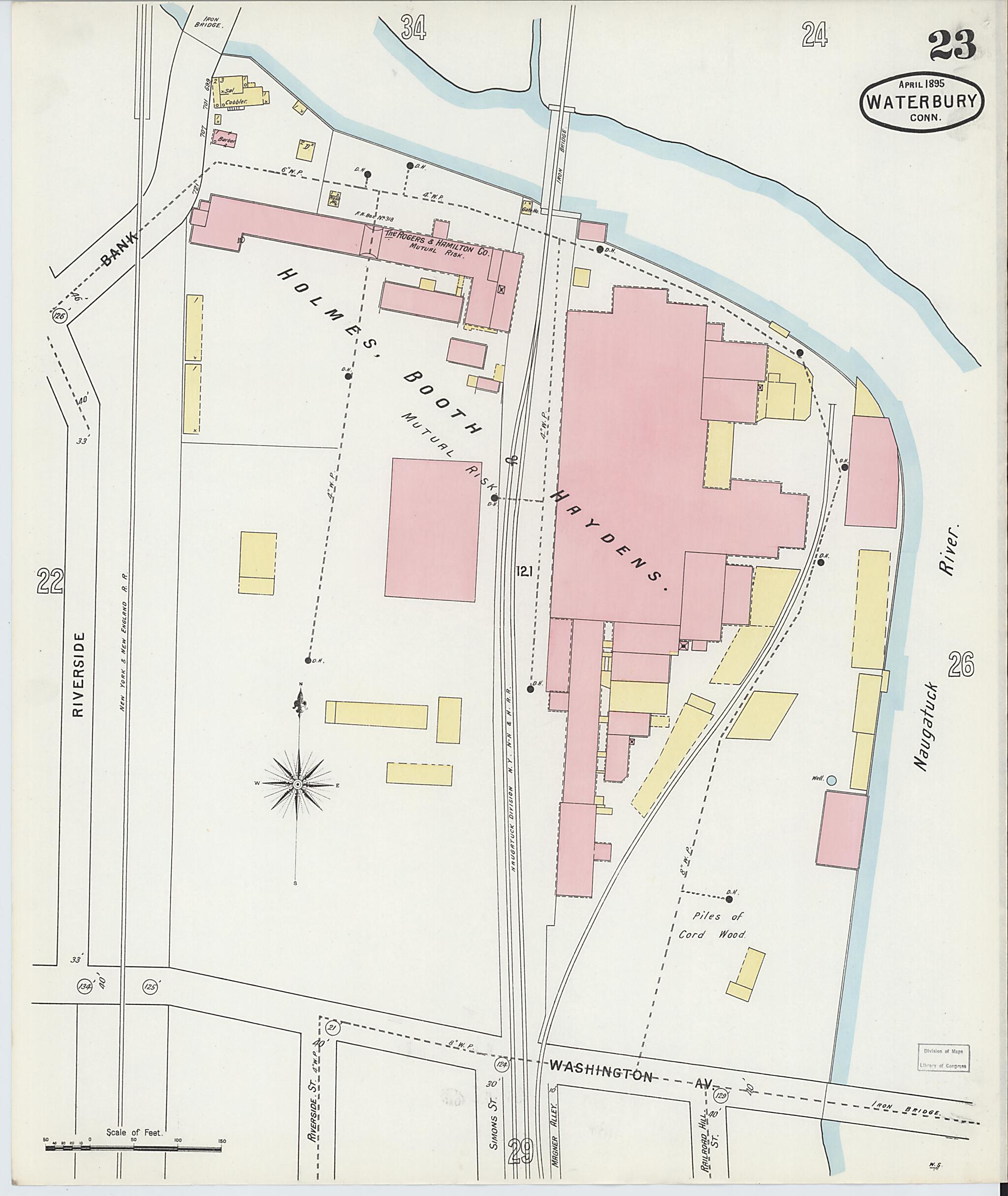 This old map of Waterbury, New Haven County, Connecticut was created by Sanborn Map Company in 1895