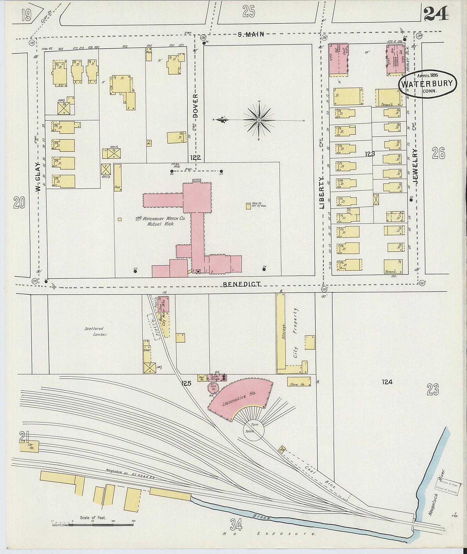 This old map of Waterbury, New Haven County, Connecticut was created by Sanborn Map Company in 1895