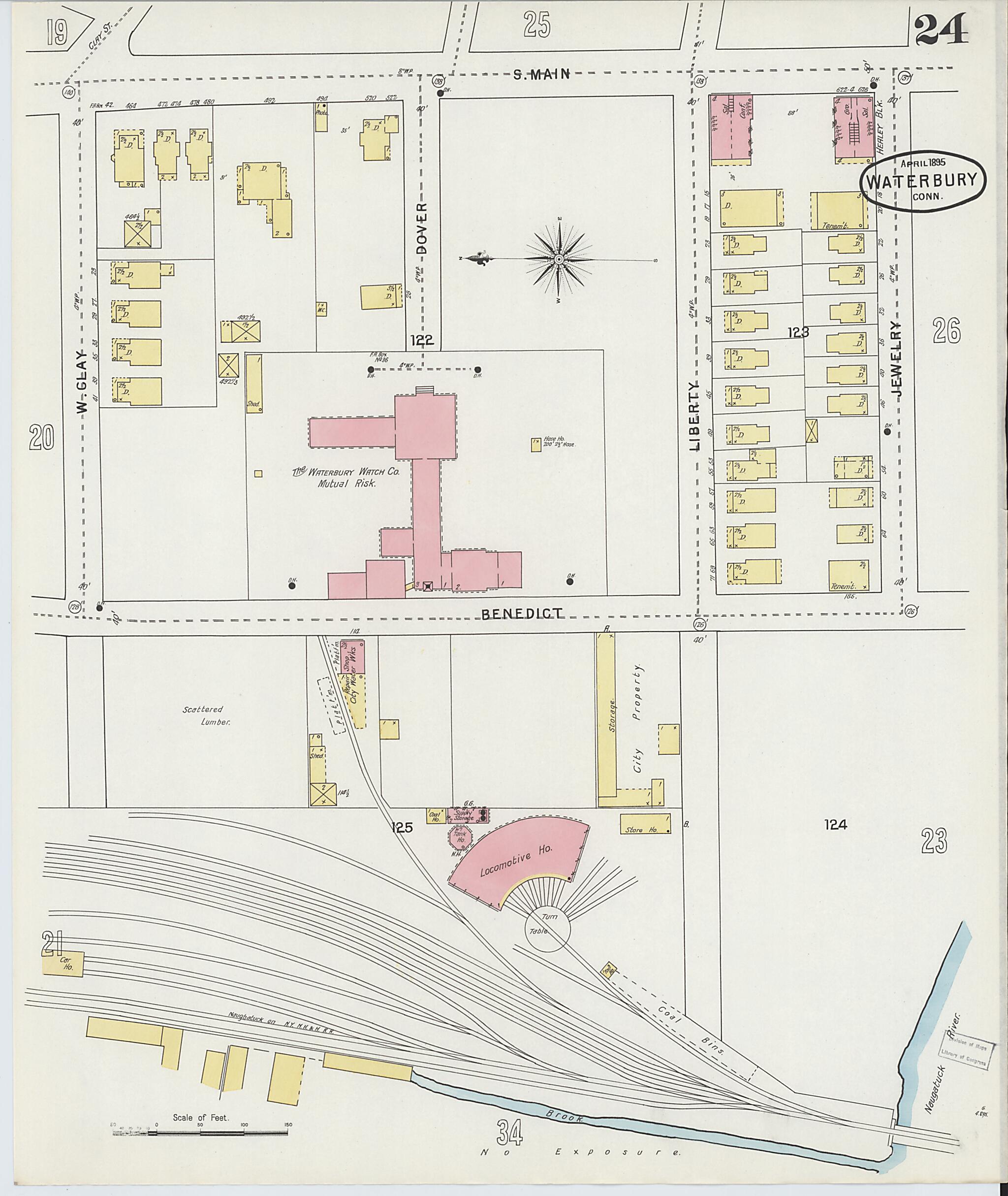 This old map of Waterbury, New Haven County, Connecticut was created by Sanborn Map Company in 1895