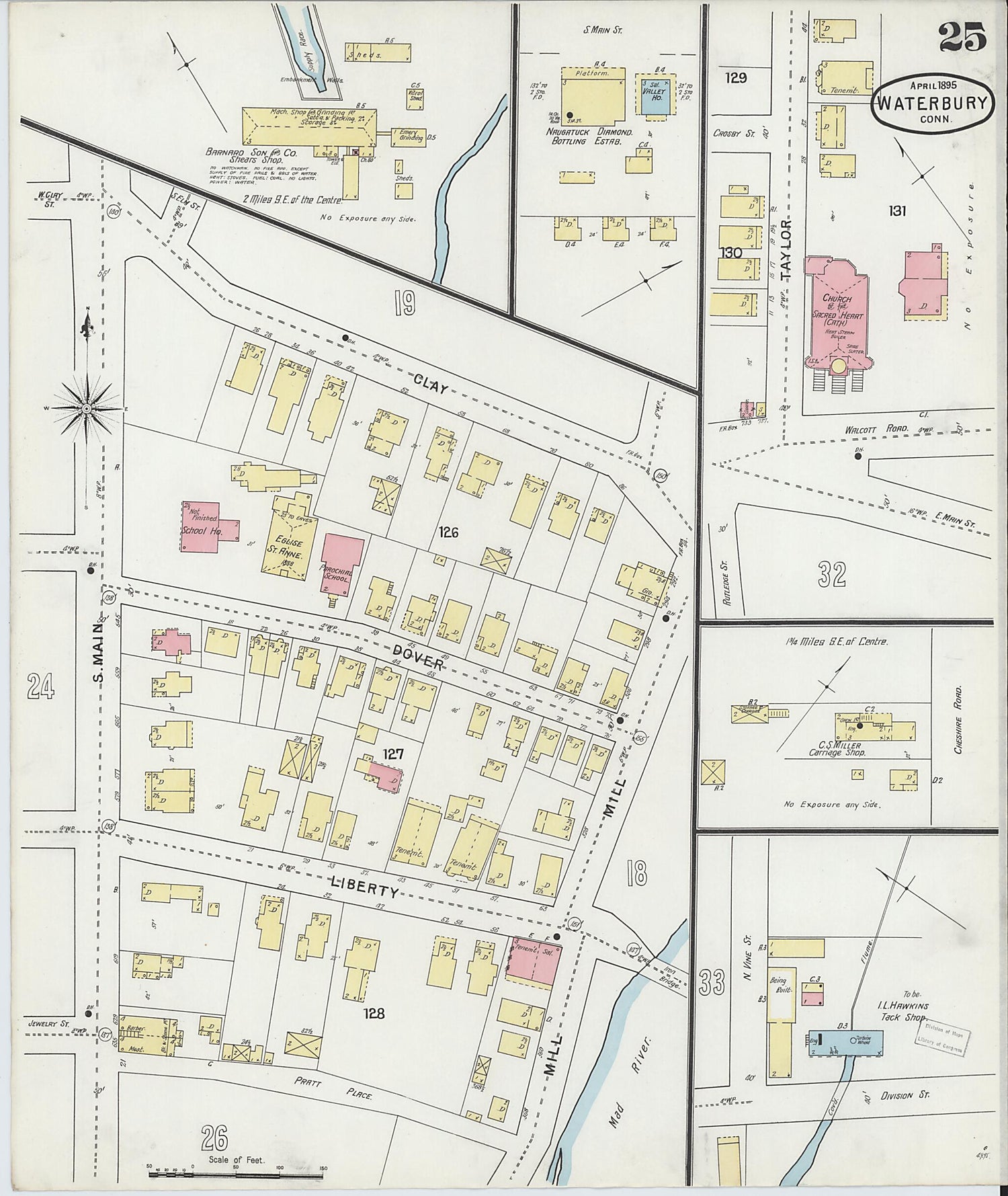 This old map of Waterbury, New Haven County, Connecticut was created by Sanborn Map Company in 1895
