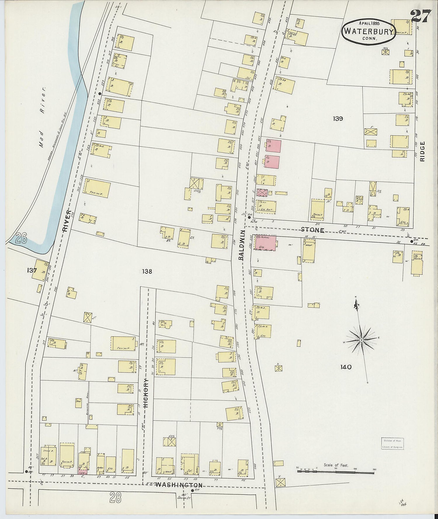 This old map of Waterbury, New Haven County, Connecticut was created by Sanborn Map Company in 1895