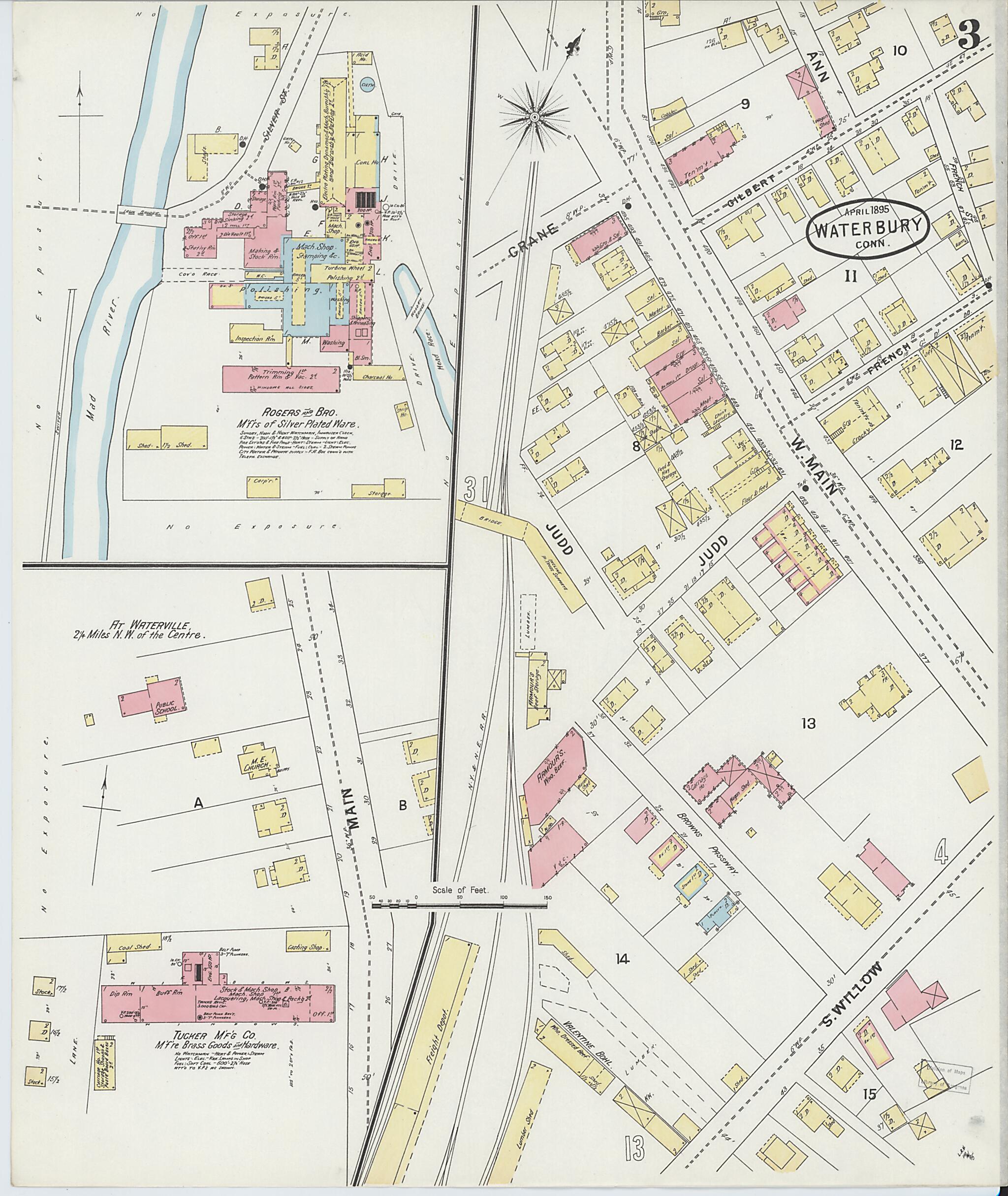 This old map of Waterbury, New Haven County, Connecticut was created by Sanborn Map Company in 1895