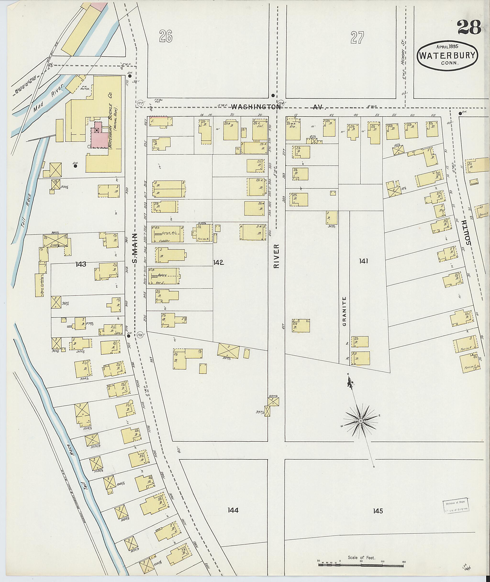 This old map of Waterbury, New Haven County, Connecticut was created by Sanborn Map Company in 1895