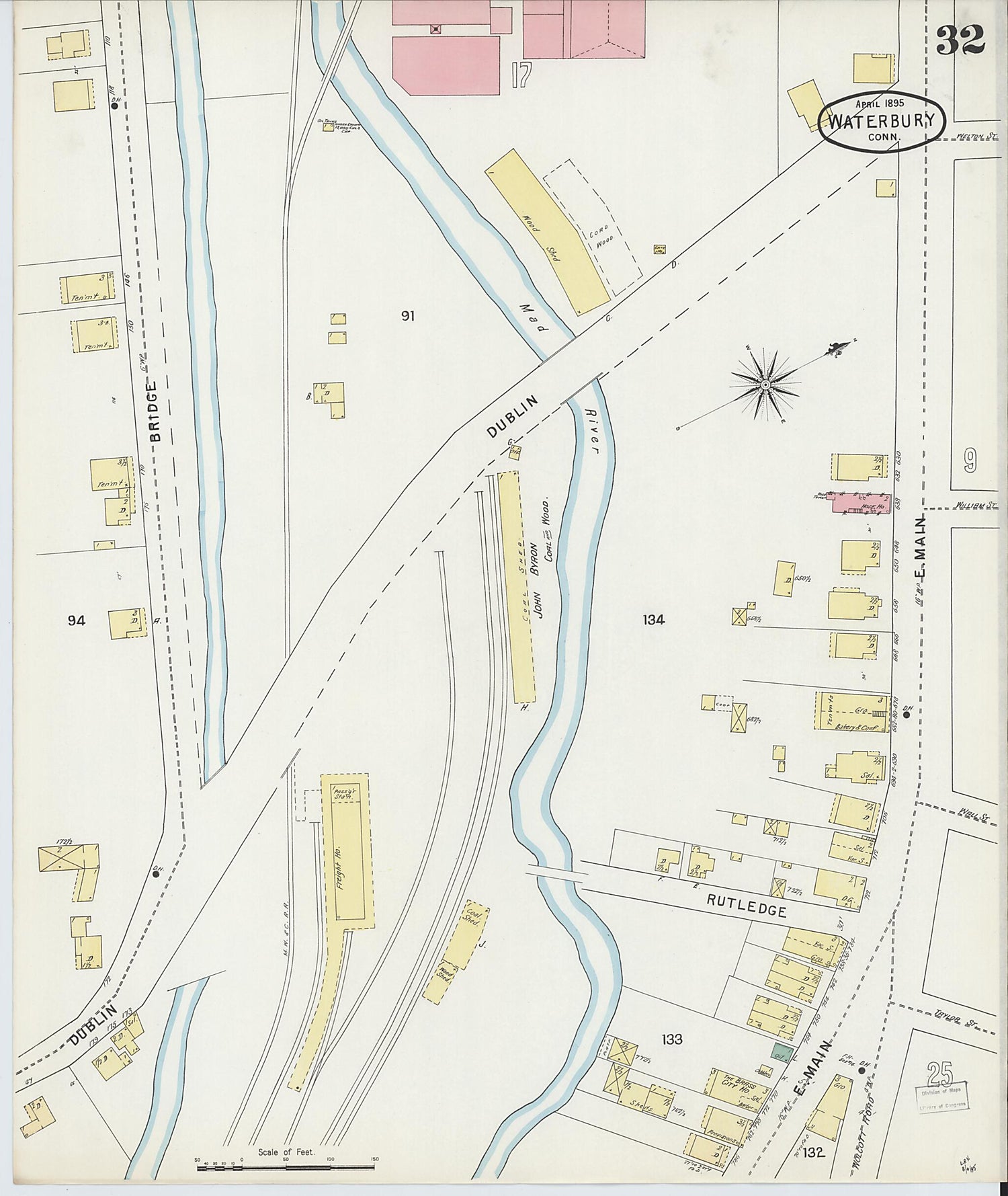 This old map of Waterbury, New Haven County, Connecticut was created by Sanborn Map Company in 1895