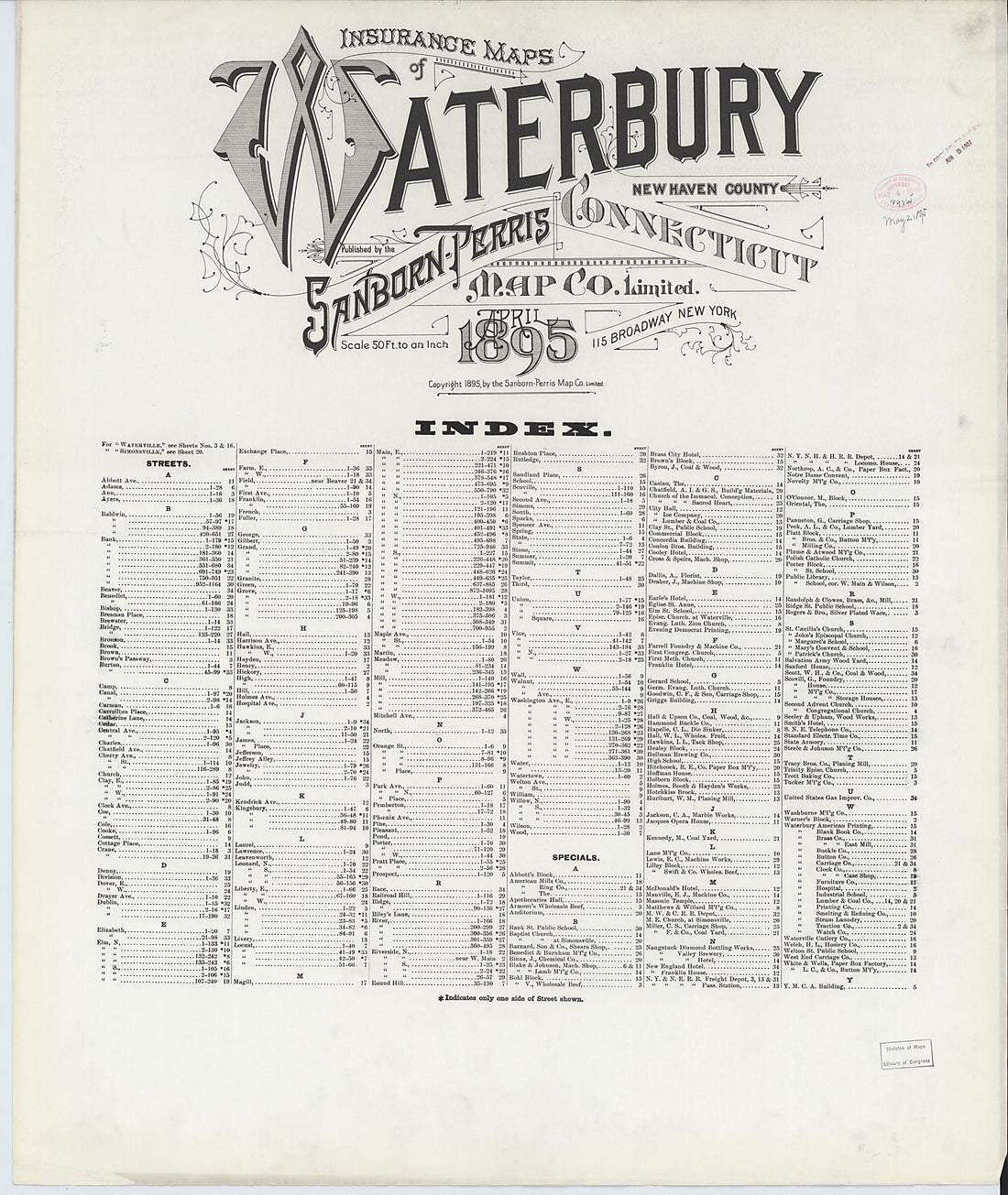 This old map of Waterbury, New Haven County, Connecticut was created by Sanborn Map Company in 1895