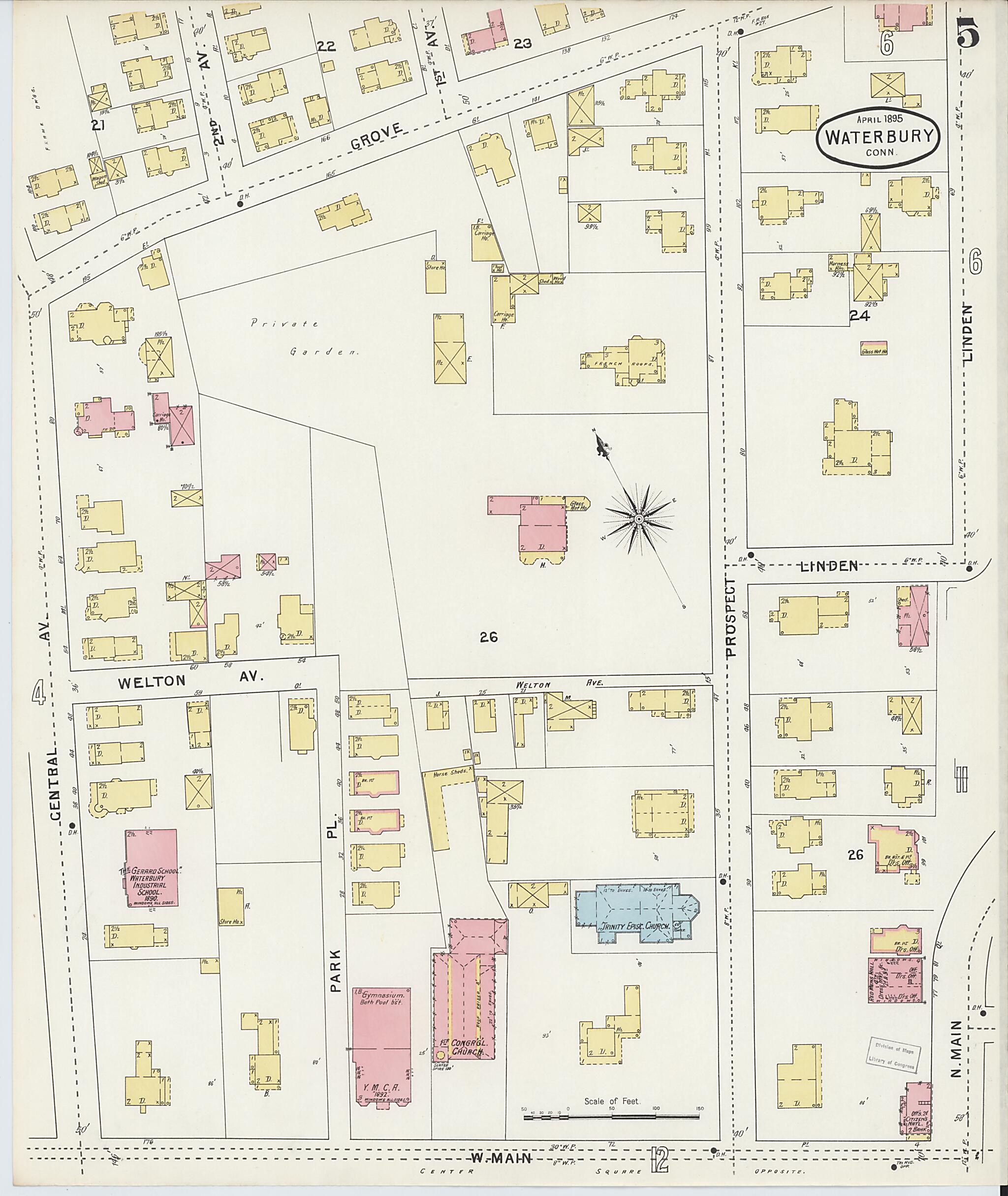 This old map of Waterbury, New Haven County, Connecticut was created by Sanborn Map Company in 1895
