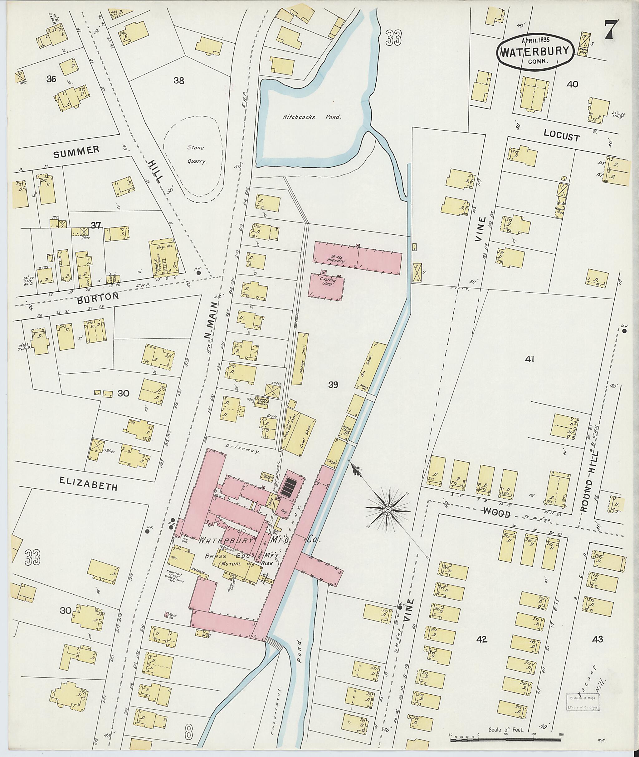 This old map of Waterbury, New Haven County, Connecticut was created by Sanborn Map Company in 1895