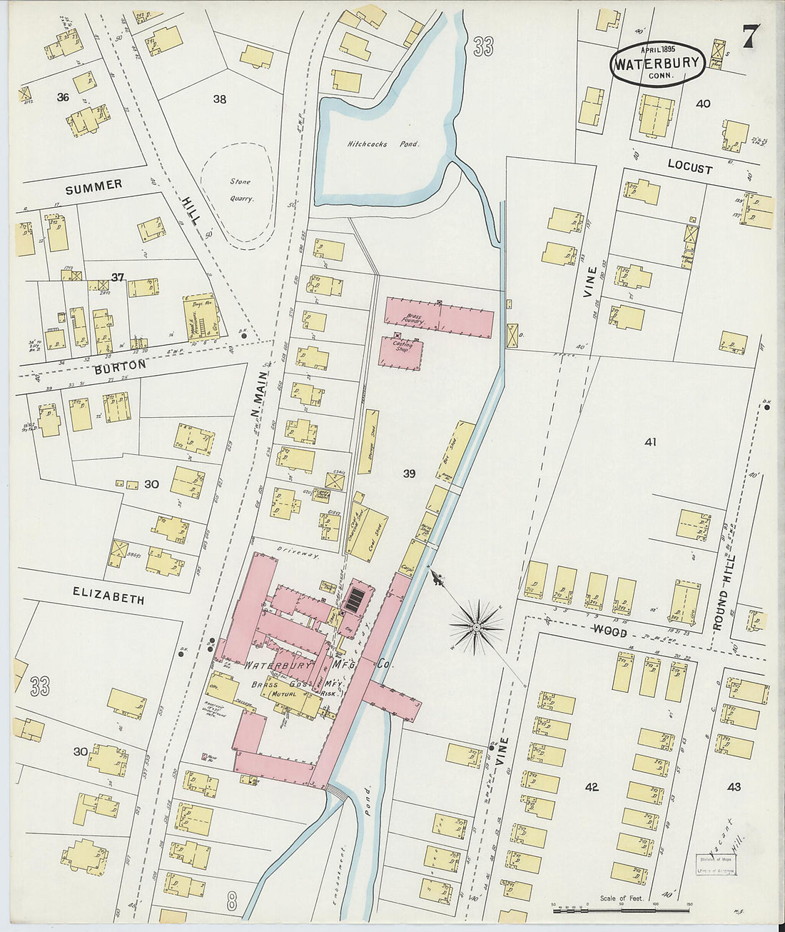 This old map of Waterbury, New Haven County, Connecticut was created by Sanborn Map Company in 1895
