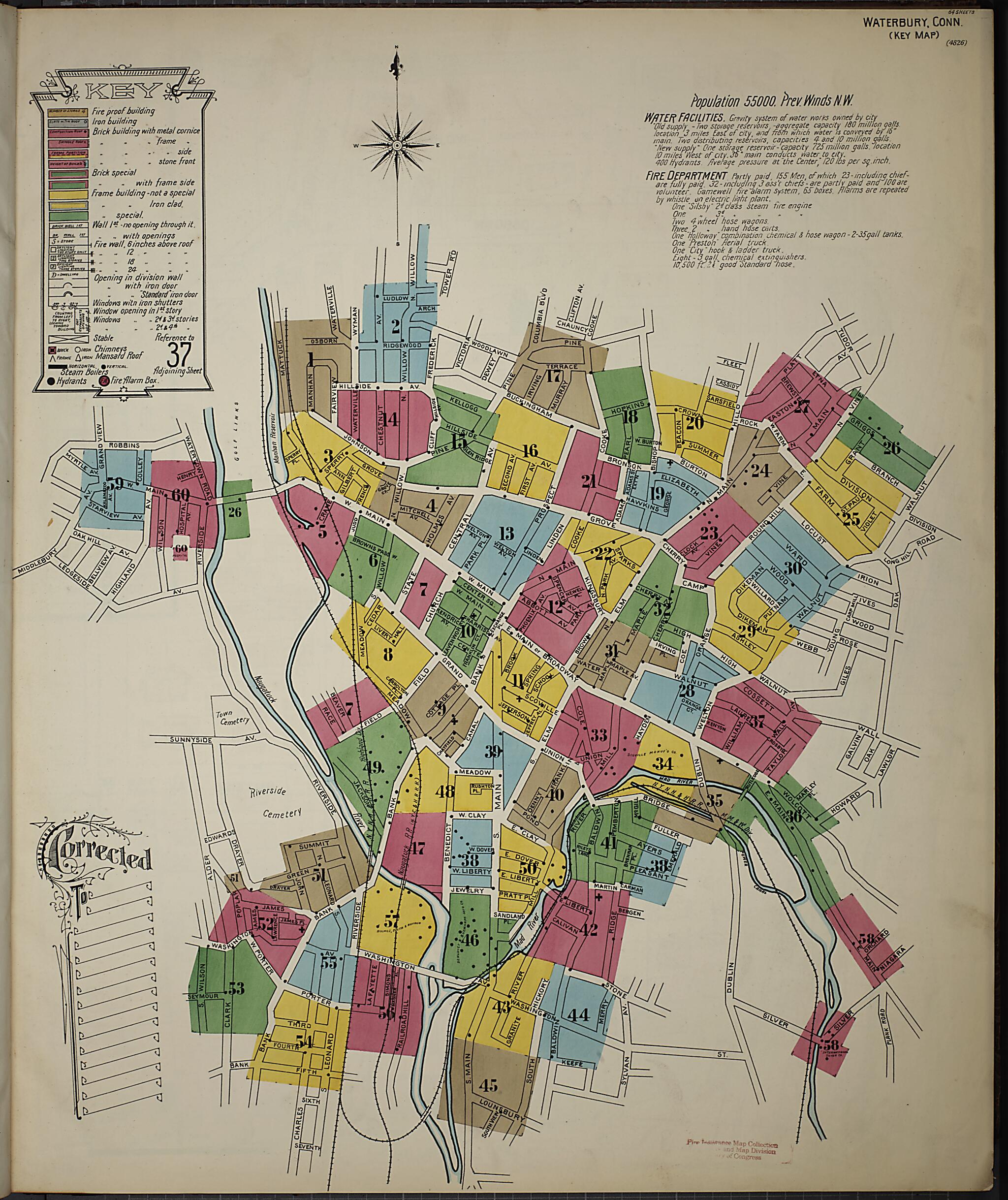 This old map of Waterbury, New Haven County, Connecticut was created by Sanborn Map Company in 1901